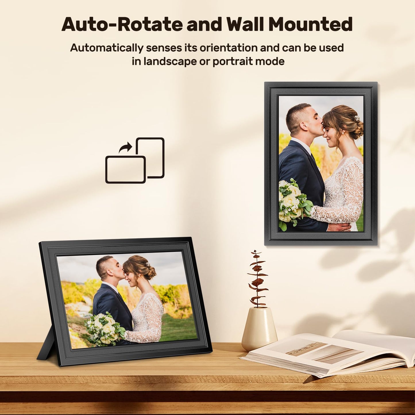 Frameo 10.1 Inch Smart WiFi Digital Picture Frame, 32GB Memory, 1280x800 HD IPS Touchscreen, Digital Photo Frame, Auto-Rotate, Wall Mountable, Share Moments from Anywhere, for Family, Friends-Black