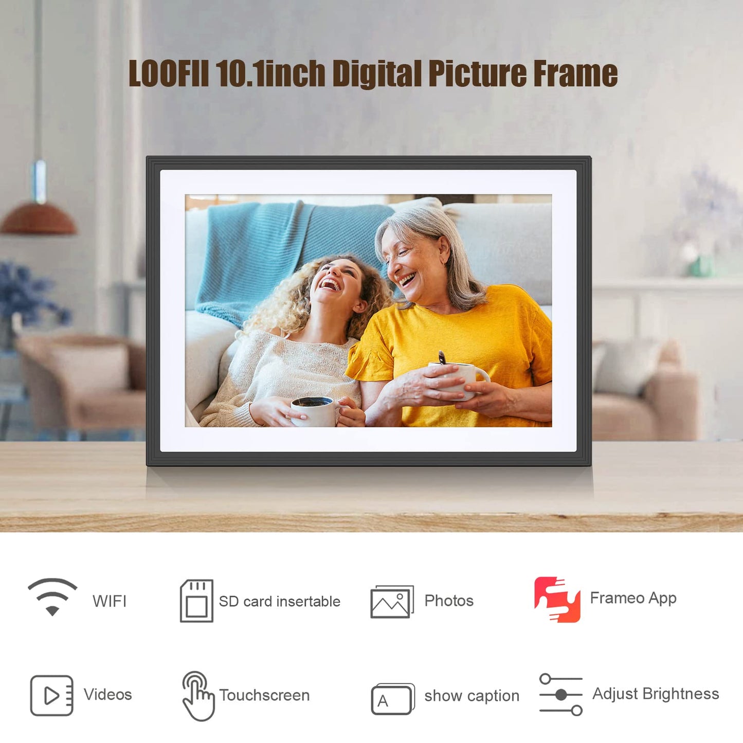 Frameo 10.1" WiFi Digital Picture Frame, Smart Digital Photo Frame with 16GB Storage, 1280x800 IPS HD Touch Screen, Auto-Rotate, Easy Setup to Share Photos or Videos Remotely via App from Anywhere