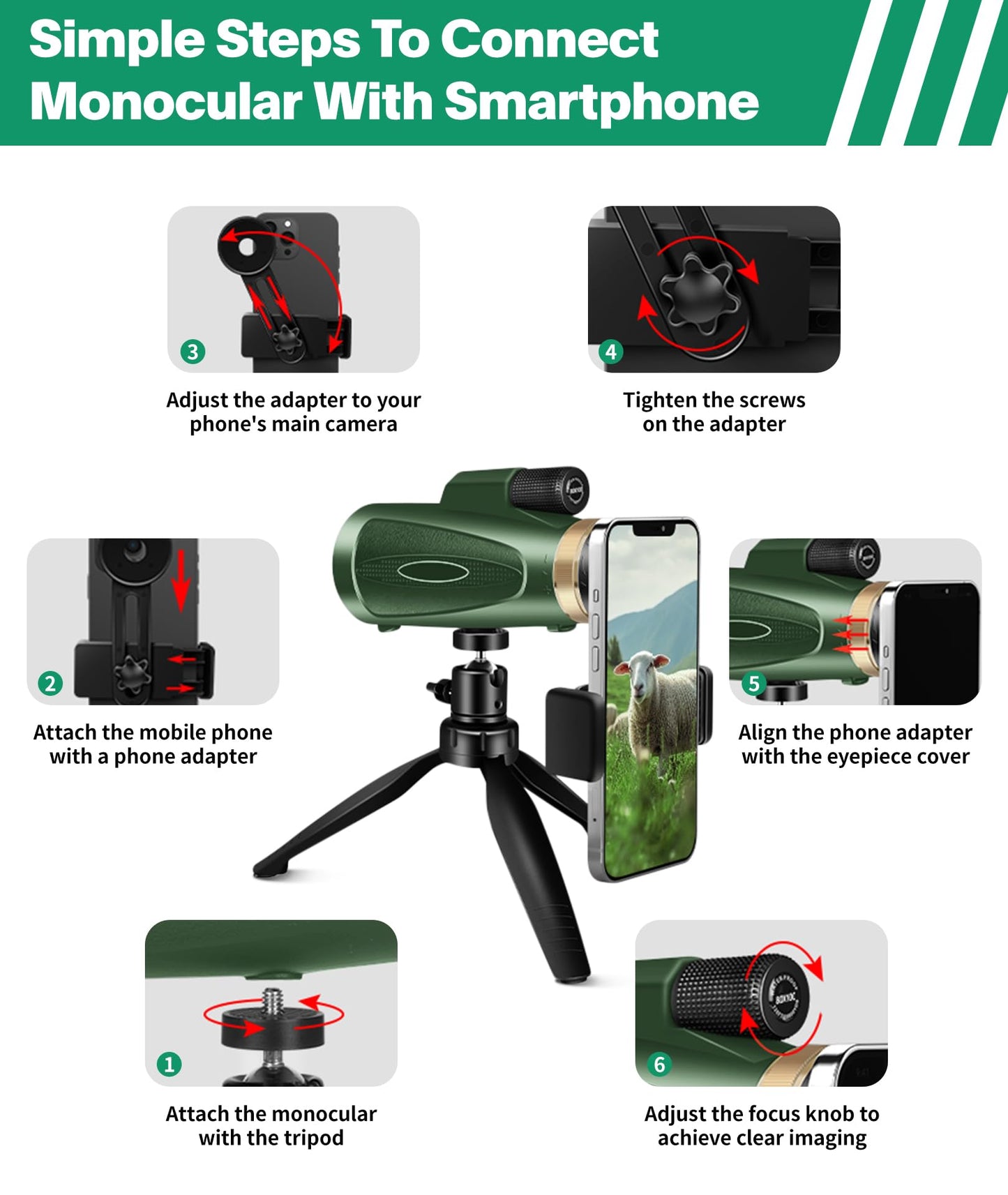 Monocular Telescope 80x100 High Power with Smartphone Adapter Tripod,Larger Vision Monoculars for Adults with BAK4 Prism &amp; FMC Lens, Suitable for Bird Watching Hunting Hiking Camping Wildlife-Black