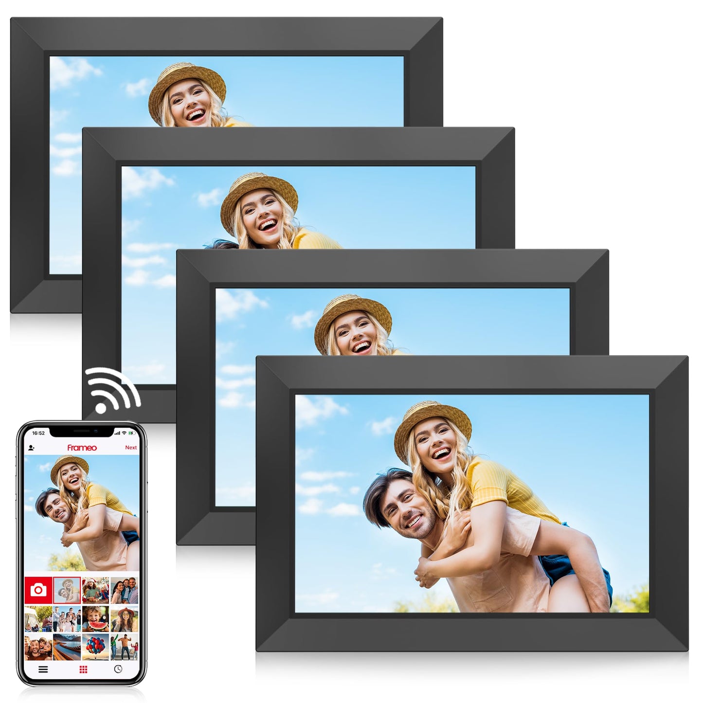 Frameo 10.1 Inch Digital Picture Frame, Smart WiFi Electronic Photo Frame with HD IPS Touch Screen Slideshow Display 32GB Memory Auto-Rotate Wall Mount, Share Photos/Videos from Phone by Frameo App