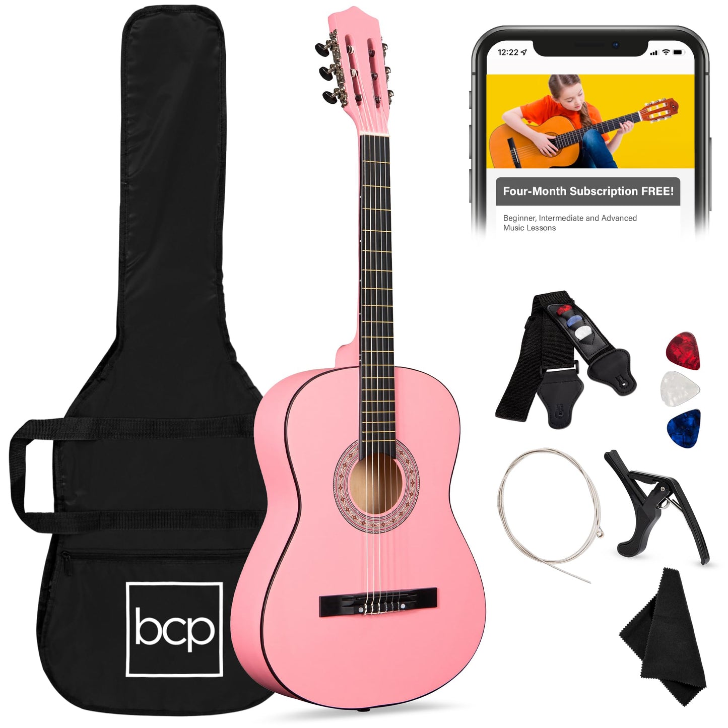 Best Choice Products 30in Kids Acoustic Guitar, All-in-One Beginner Starter Kit w/Strap, Case, Extra Strings, Rosette Inlay - Black