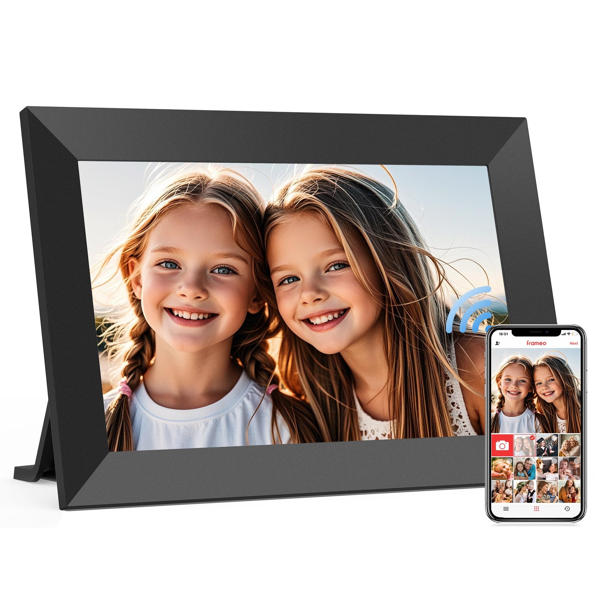 Frameo 10.1 Inch WiFi Digital Picture Frame, Smart Cloud Electronic Photo Frame with HD IPS Touch Screen Slideshow 32GB Memory Auto-Rotate Wall Mount, Share Photos/Videos from Phone by Frameo App