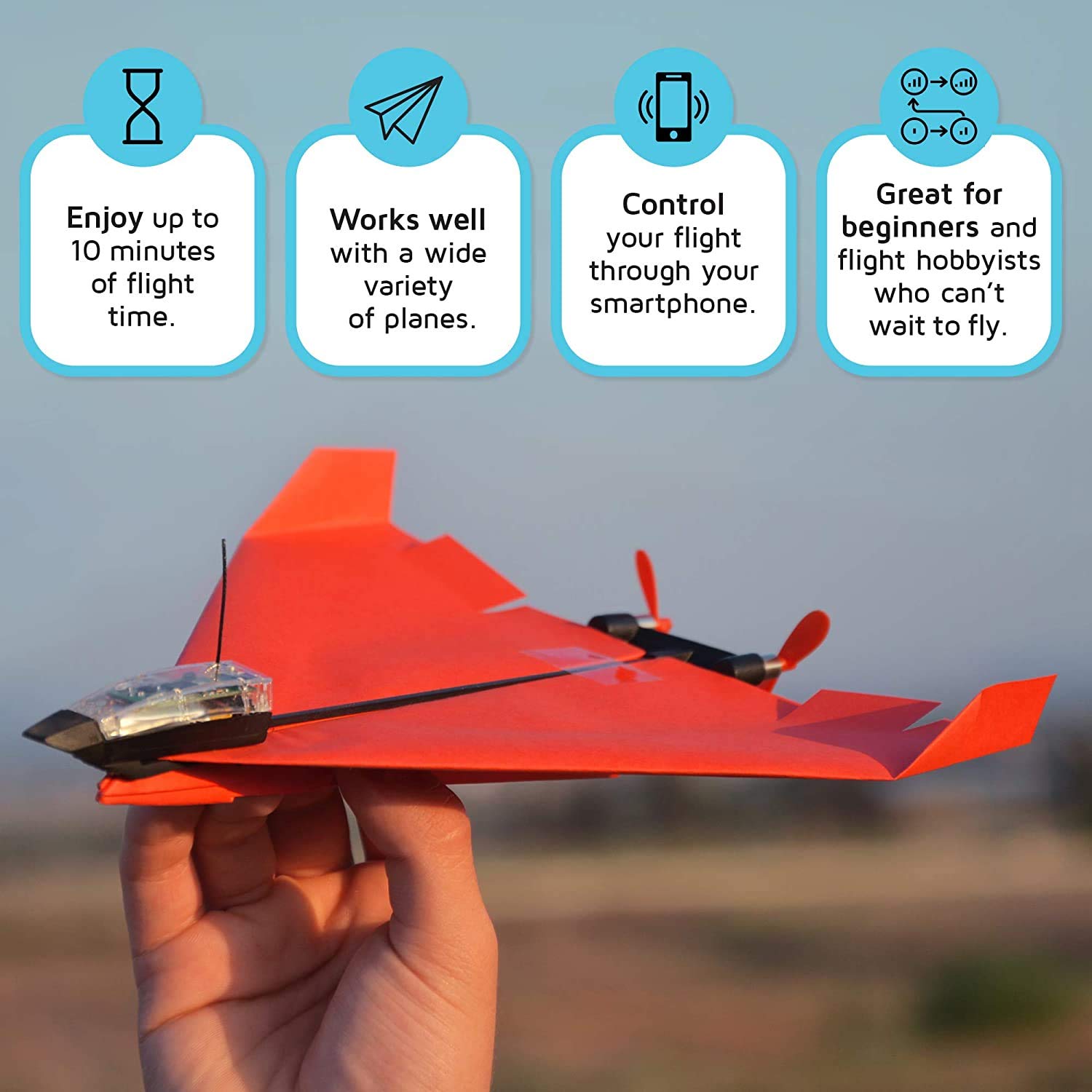 POWERUP 4.0 The Next-Generation Smartphone Controlled Paper Airplane Kit, RC Controlled. Easy to Fly with Autopilot &amp; Gyro Stabilizer. for Hobbyists, Pilots, Tinkerers.