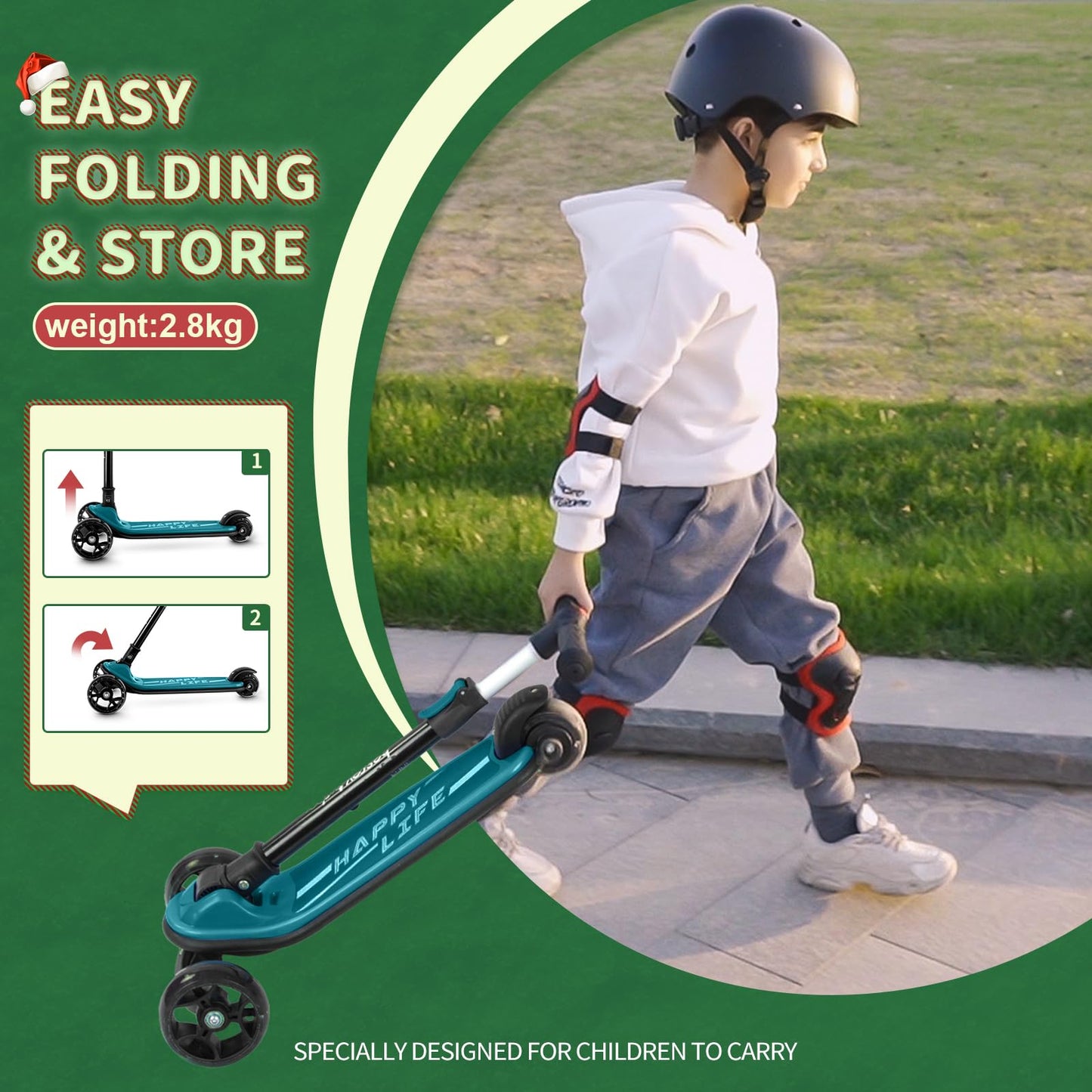 besrey Kick Scooter for Kids Ages 3-10, 3 Wheel Scooter for Kids with Adjustable Height, Folding Kids Scooter with LED Light Wheels Rear Brak Extra Wide Deck Outdoor Activities for Boys/Girls