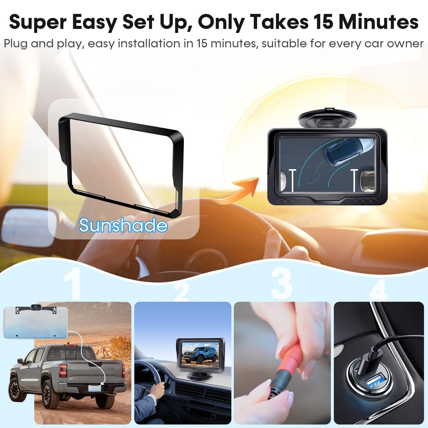 Backup Camera Easy Setup Plug-Play: HD 1080P No-Delay Waterproof - Clear Night Vision Rear View Camera with Monitor for Car Truck SUV - LK3