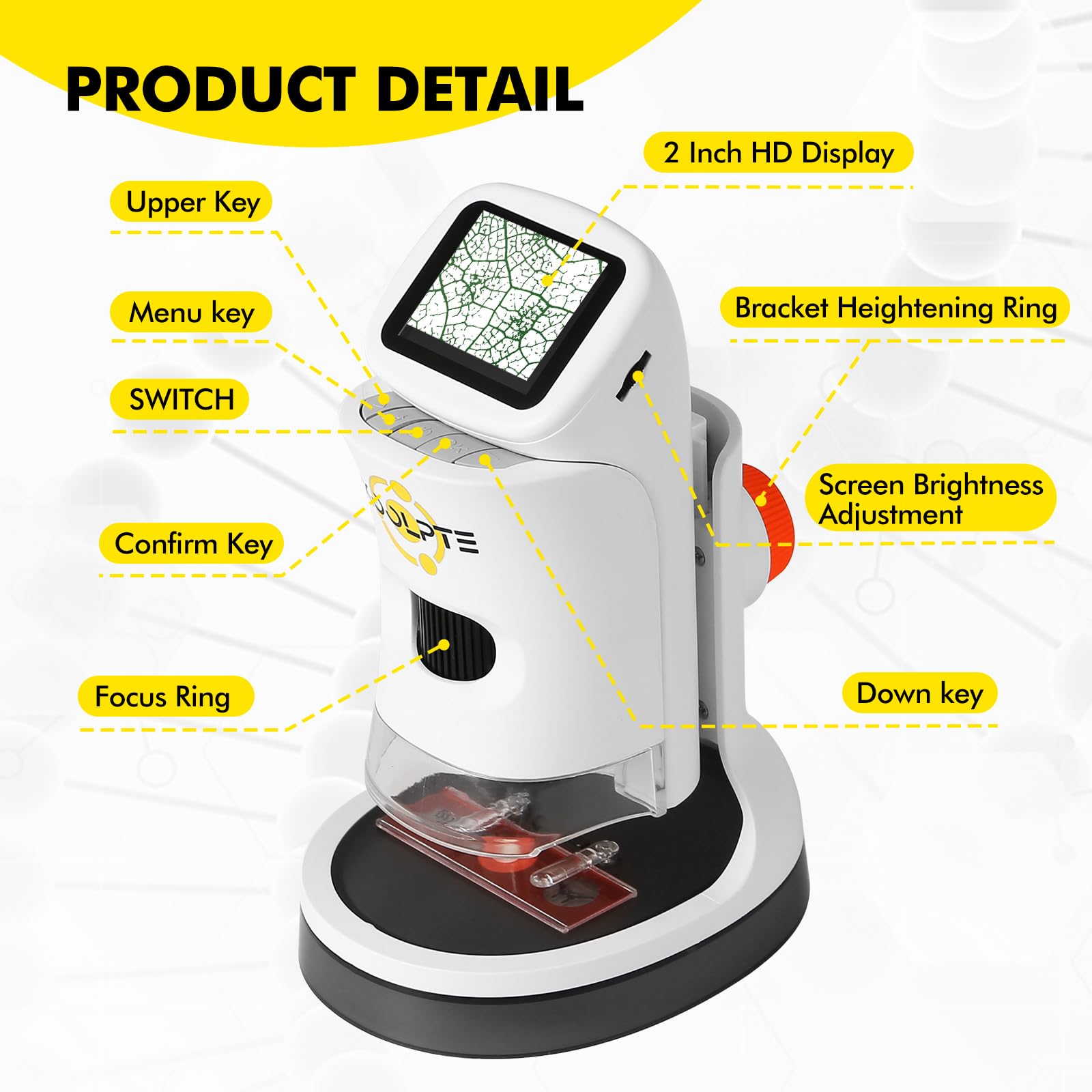 Microscope, 2''LCD Screen Microscopes for Kids,100-1000X Pocket Kids Microscope, Mini Microscope Science Kits for Kids, Handheld Miniscope for Kids 8-12 Birthday School Edu Gifts,White