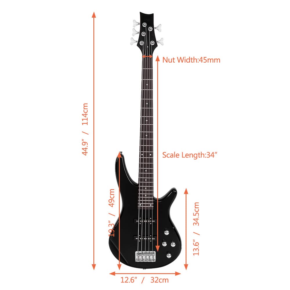 Ktaxon Electric Bass Guitar 4 String Bass Guitar with 20 Watt Amplifier, PJ Type Pickup, Naturally air-dried Maple Neck, Rosewood Fretboard, Basswood Body(Black)