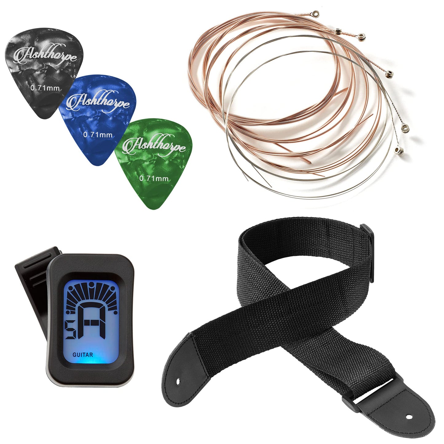 Ashthorpe 30-inch Beginner Acoustic Guitar Package (Black), Basic Starter Kit w/Gig Bag, Strings, Strap, Tuner, Picks