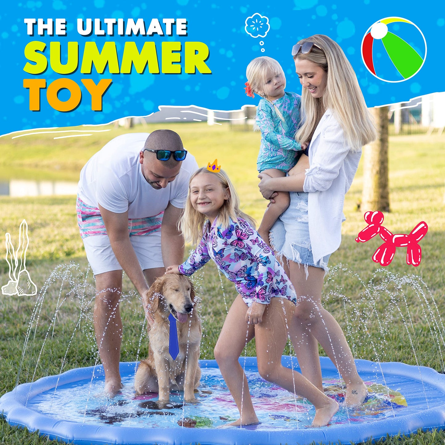 SplashEZ 89’’ Extra Large Splash Pad for Kids &amp; Dogs Great Outdoor Toys for Toddlers 1-3 &amp; Kids Ages 4-8, Baby Pool for Backyard Sprinkler for Kids, Pool Plastic Dog Water Summer Toys