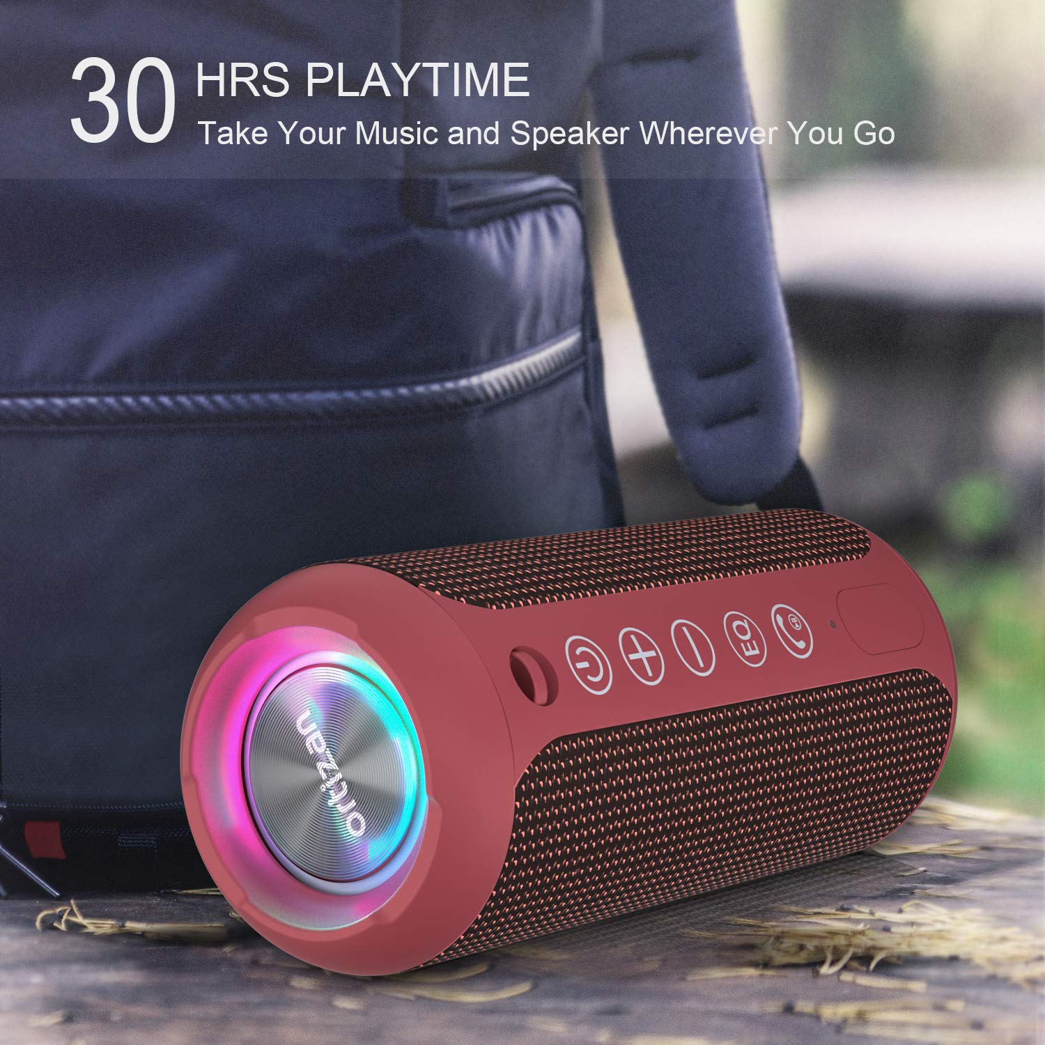 Ortizan Portable Bluetooth Speaker: IPX7 Waterproof, 24W Loud Sound, Deep Bass, Bluetooth 5.3, LED Lights, Wireless Stereo Pairing, 30H Playtime, for Home/Outdoor/Party/Beach, Birthday Gift (Black)