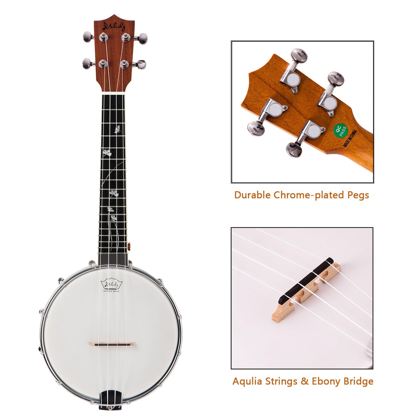 Mulucky 4-String Banjo Ukulele | 23" Sapele Wood with Remo Head &amp; Nylon Strings | Dark Brown Travel Kit (Bag, Tuner, Picks) - MBU-808