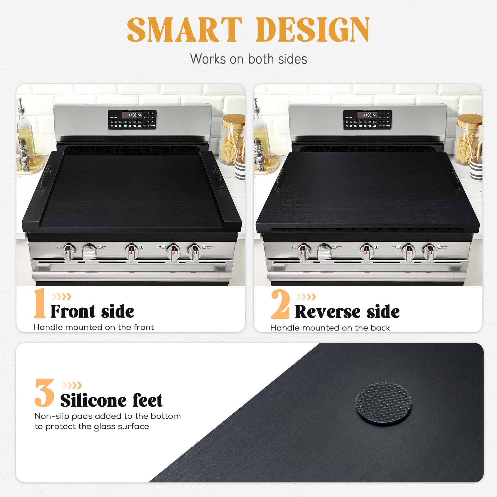 Noodle Board Stove Cover with Handles, Multiple Stove Top Cover Board for Electric/Gas Stove Top(Black)