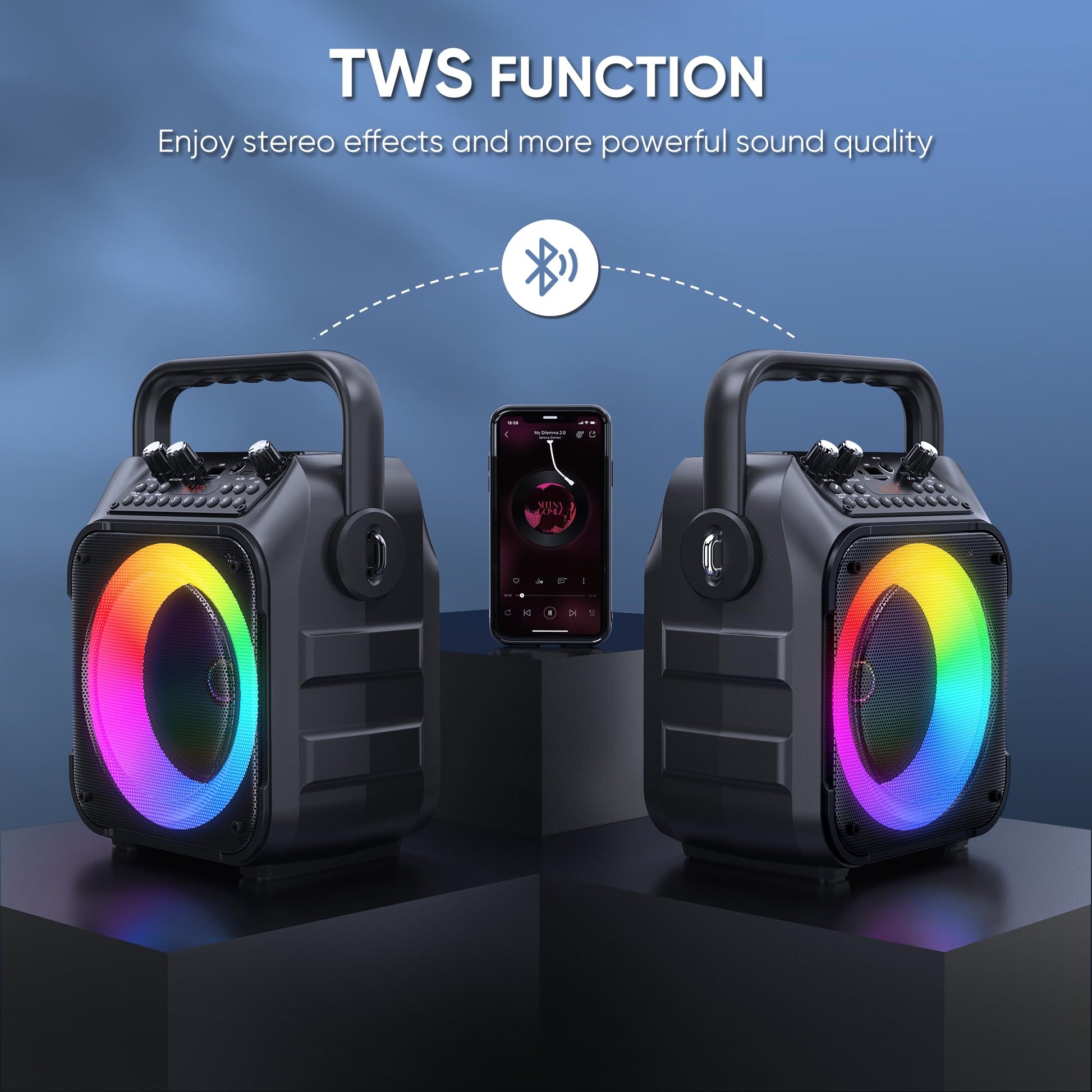 Karaoke Machine, Portable Bluetooth Speaker with 2 Wireless Microphones for Adults &amp; Kids with Lights, Karaoke Microphone with PA System Supports USB/TF/REC/FM/AUX for Home Party