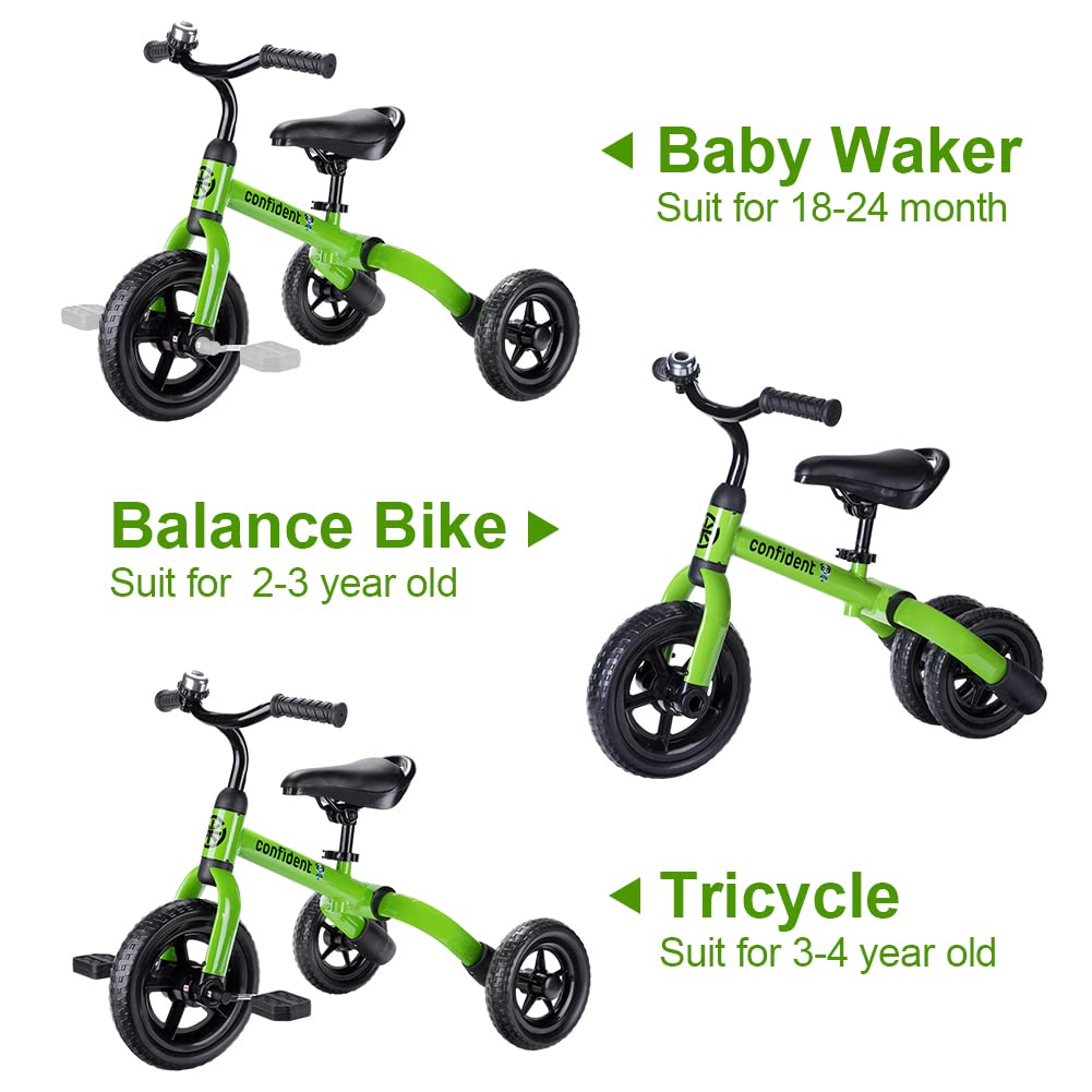 YGJT 3 in 1 Tricycle for Toddlers Age 2-5 Years Old, Folding Kids Balance Bike with Adjustable Seat and Removable Pedal, Toddler Bike Ride-on Toys for Infant, Gifts for Baby Boys Girls(Army Green)