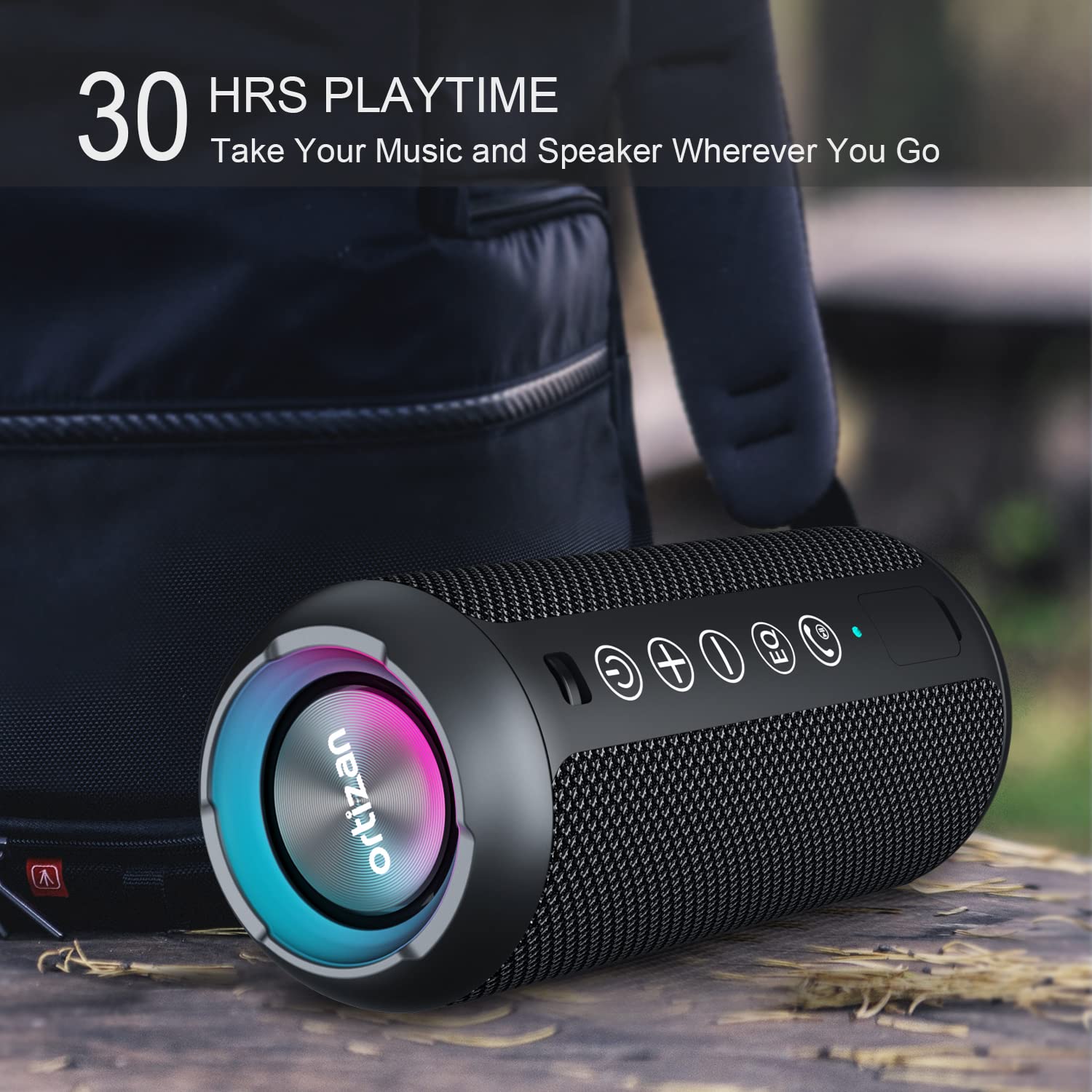 Ortizan Portable Bluetooth Speaker: IPX7 Waterproof, 24W Loud Sound, Deep Bass, Bluetooth 5.3, LED Lights, Wireless Stereo Pairing, 30H Playtime, for Home/Outdoor/Party/Beach, Birthday Gift (Black)