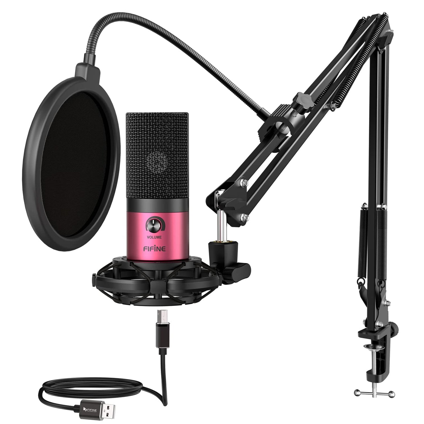 FIFINE Studio Condenser USB Microphone Computer PC Microphone Kit with Adjustable Boom Arm Stand Shock Mount for Instruments Voice Overs Recording Podcasting YouTube Vocal Gaming Streaming-T669