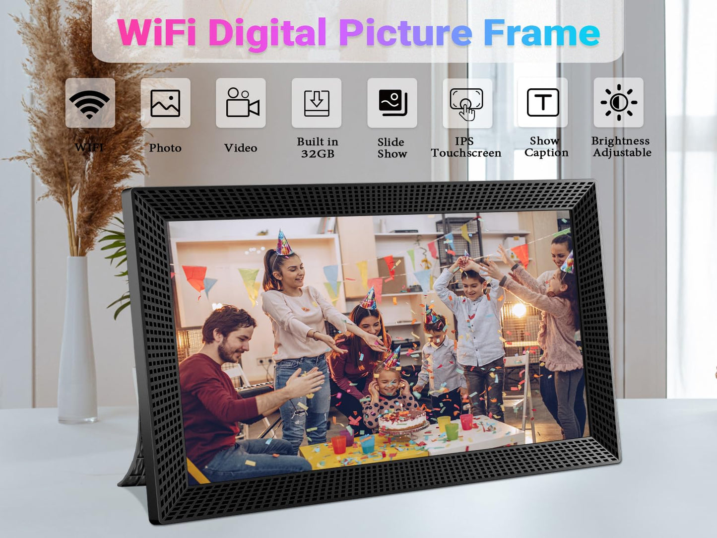 Frameo 10.1 Inch Smart WiFi Digital Picture Frame, 32GB Memory, 1280x800 HD IPS Touchscreen, Digital Photo Frame, Auto-Rotate, Wall Mountable, Share Moments from Anywhere, for Family, Friends-Black