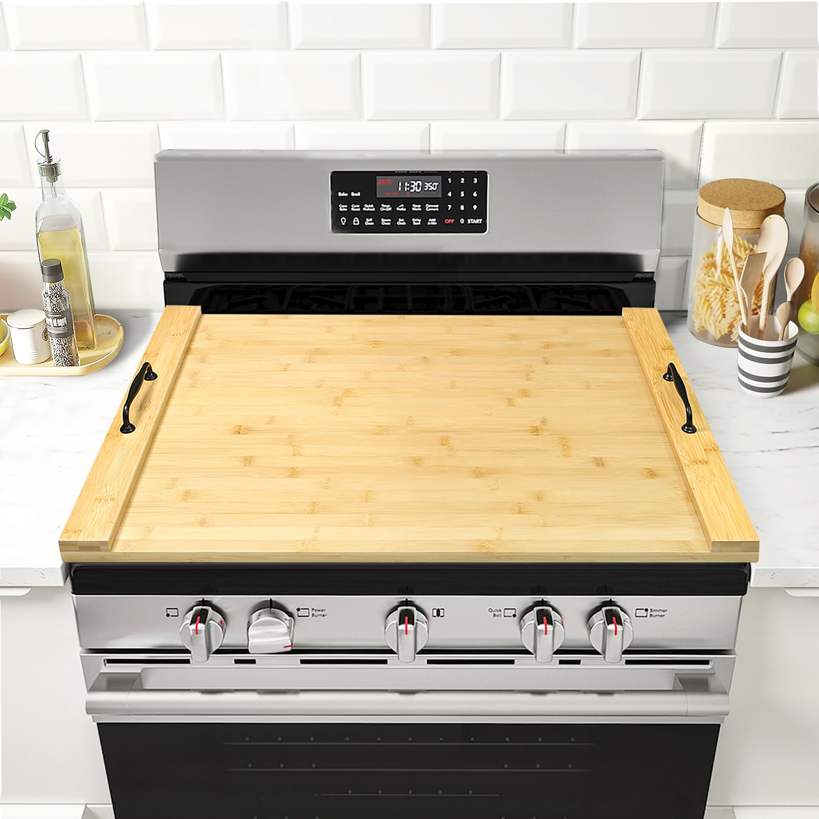 Noodle Board Stove Cover with Handles, Multiple Stove Top Cover Board for Electric/Gas Stove Top(Black)