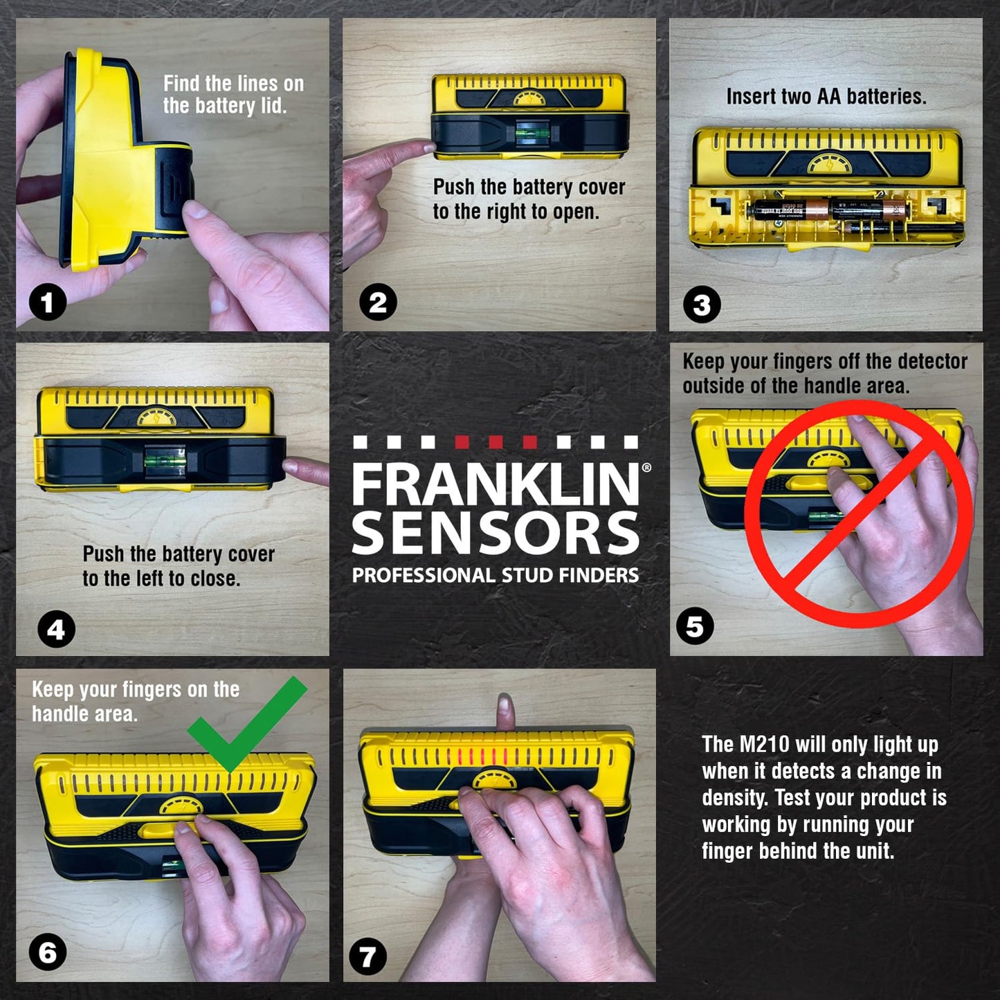 Franklin Sensors ProSensor M210 Stud Finder with 13-Sensors, Wood &amp; Metal Stud Detector/Wall Scanner, Live Wire Detection