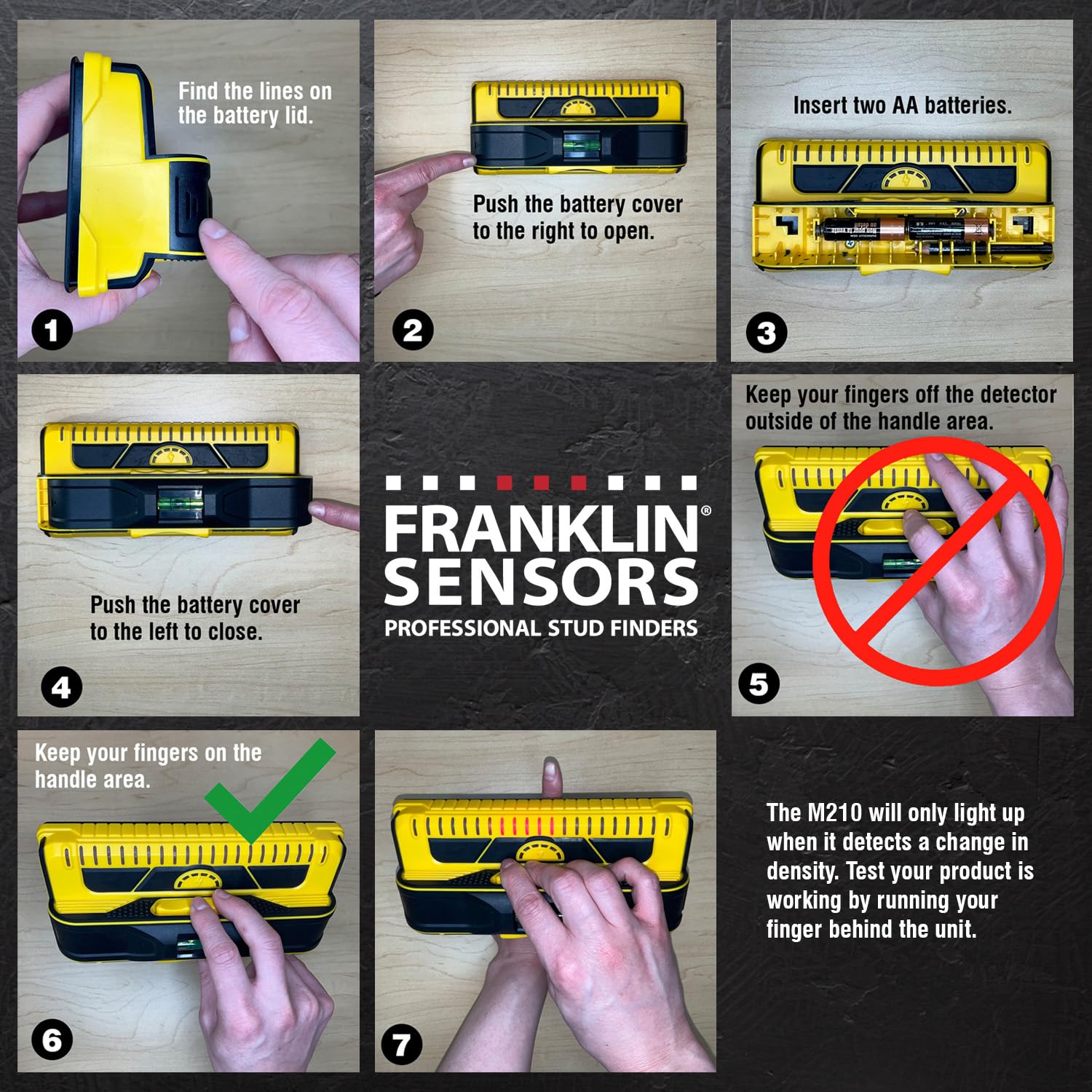 Franklin Sensors ProSensor M210 Stud Finder with 13-Sensors, Wood &amp; Metal Stud Detector/Wall Scanner, Live Wire Detection