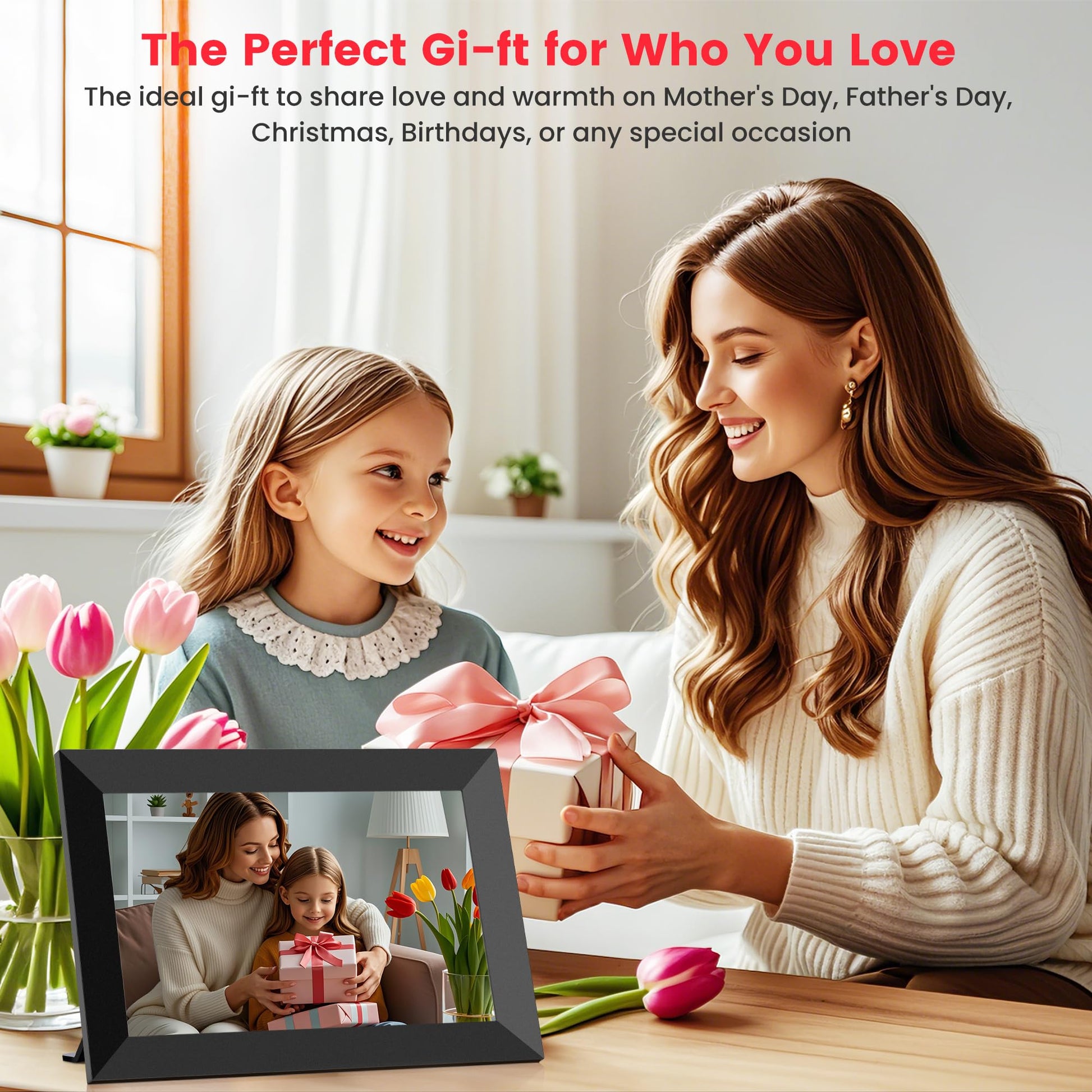 Frameo 10.1 Inch WiFi Digital Picture Frame, Smart Cloud Electronic Photo Frame with HD IPS Touch Screen Slideshow 32GB Memory Auto-Rotate Wall Mount, Share Photos/Videos from Phone by Frameo App