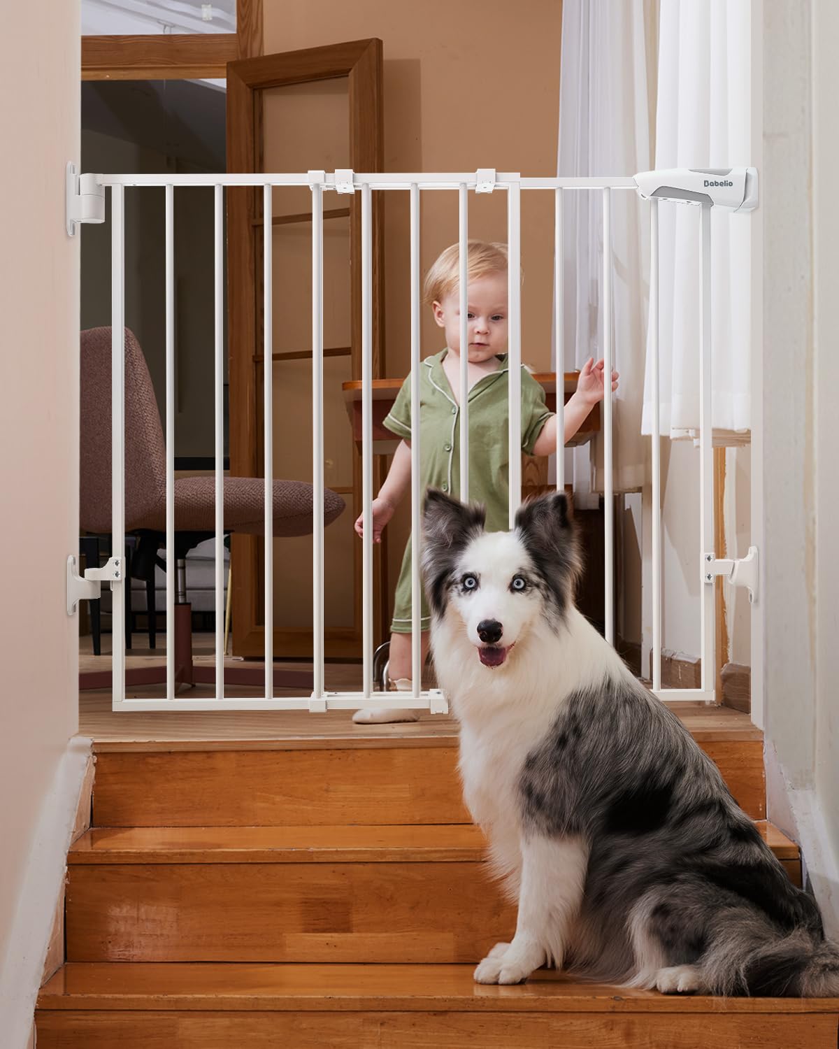 Babelio 26-43" No Bottom Bar Baby Gate for Babies, Elders and Pets, 2-in-1 Hardware Mount Dog Gate for The House, Stairs and Doorways, with Large Walk Thru Door, Black