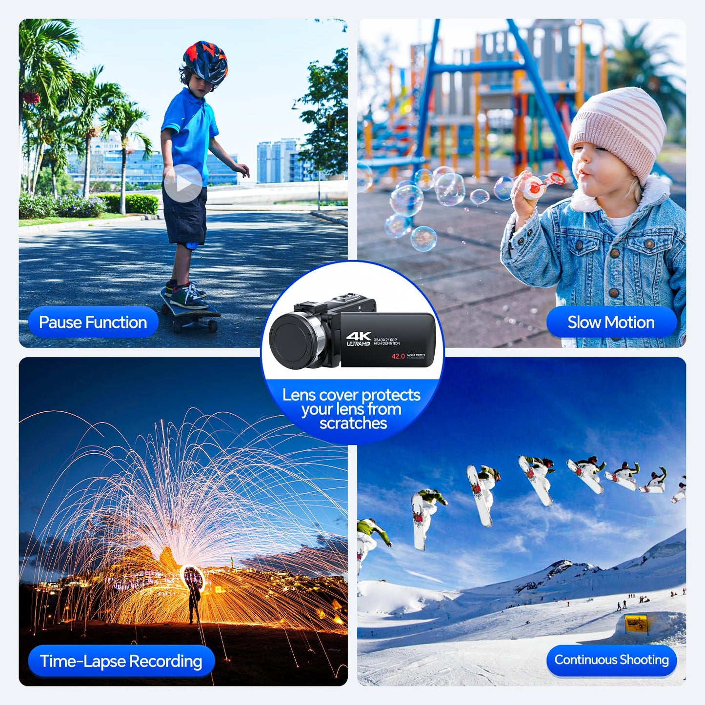 4K Video Camera Camcorder 42MP YouTube Vlogging Camera 18X Digital Zoom Webcam 3.0 Inch 270 Degree Rotation Screen Camcorders with 32G SD Card and 2 Batteries Recording While Charging