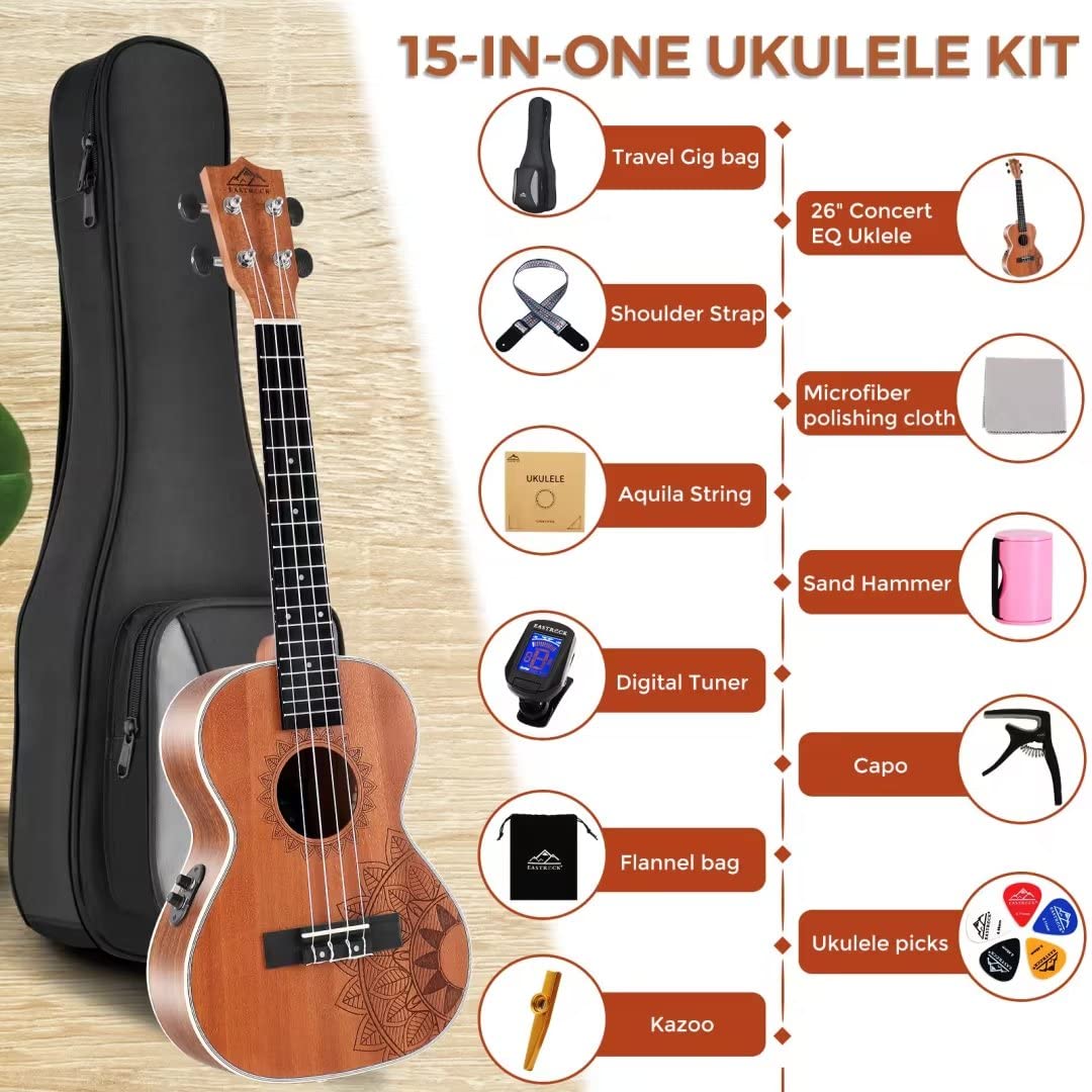 EASTROCK Concert Ukulele Mahogany Beginner 23 inch Ukelele Big Package Kit. Ukulele Ukalalee Suitable for adults, Beginners. (23-Mahogany)