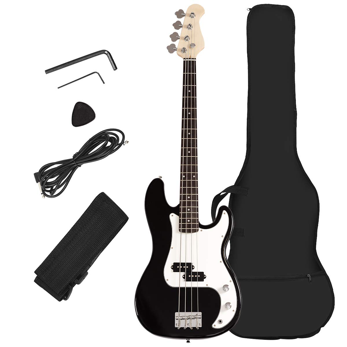 Costzon Full Size Electric 4 String Bass Guitar for Beginner Starter Complete Kit, Rose Fingerboard and Bridge, w/Two Pickups &amp; Two Tone Control, Guitar Bag, Strap, Guitar Pick, Amp Cord (Black Bass)