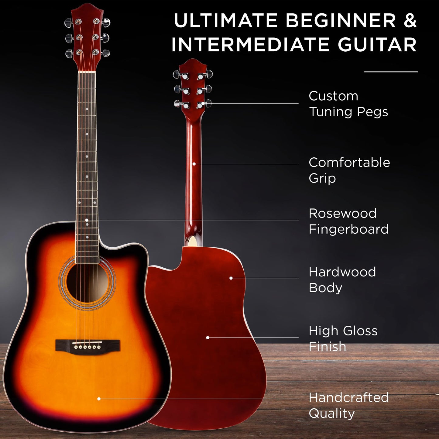 Best Choice Products 41in Beginner Acoustic Guitar Full Size All Wood Cutaway Guitar Starter Set w/Case, Strap, Capo, Strings, Picks - Aged Natural