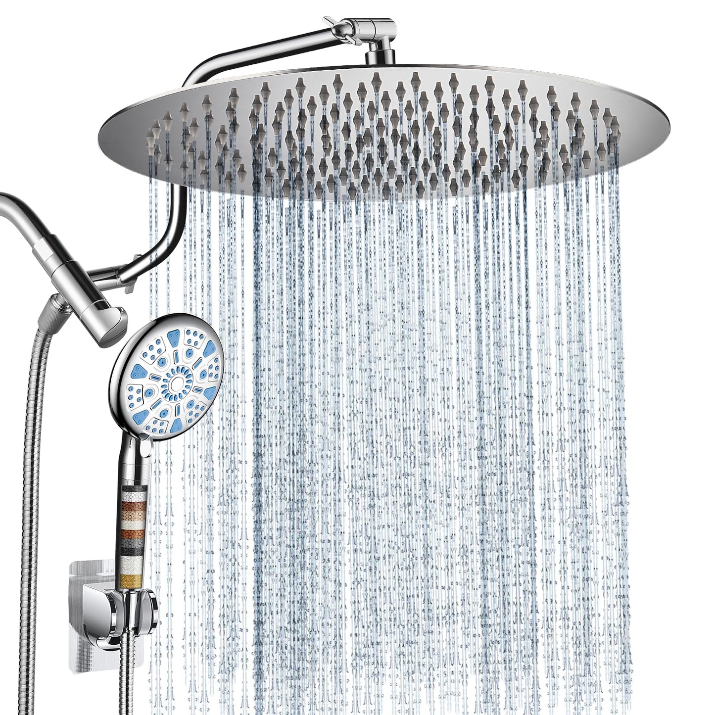 Cobbe 12 Inch All Metal Rain Shower Head, Dual Shower Heads with Handheld Spray Combo - Upgrade Extension Arm Height Adjustable - 9 Spray Filtered Shower Head, Brushed Nickel