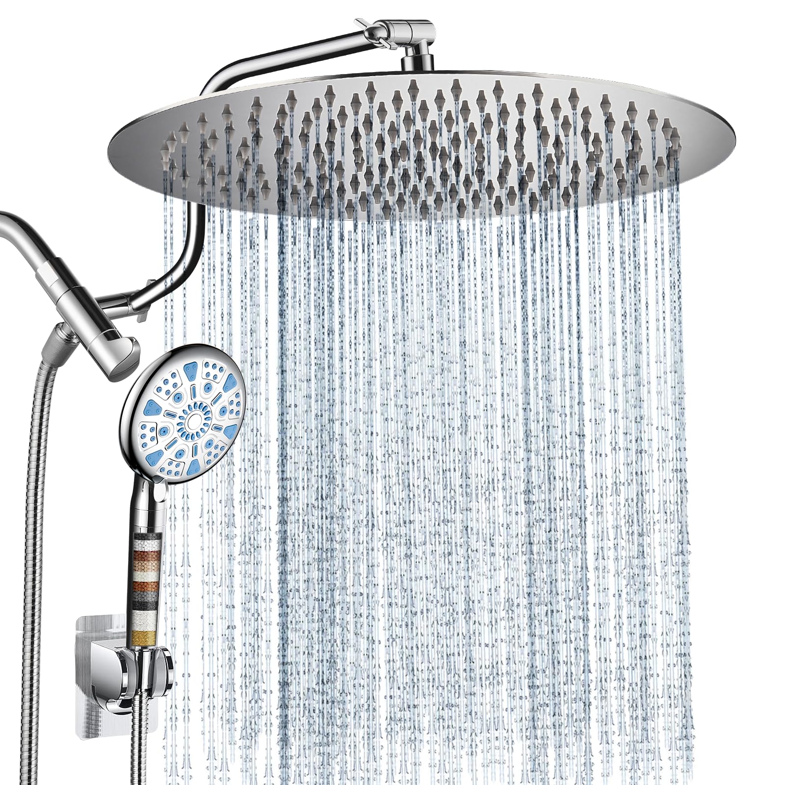 Cobbe 12 Inch All Metal Rain Shower Head, Dual Shower Heads with Handheld Spray Combo - Upgrade Extension Arm Height Adjustable - 9 Spray Filtered Shower Head, Brushed Nickel