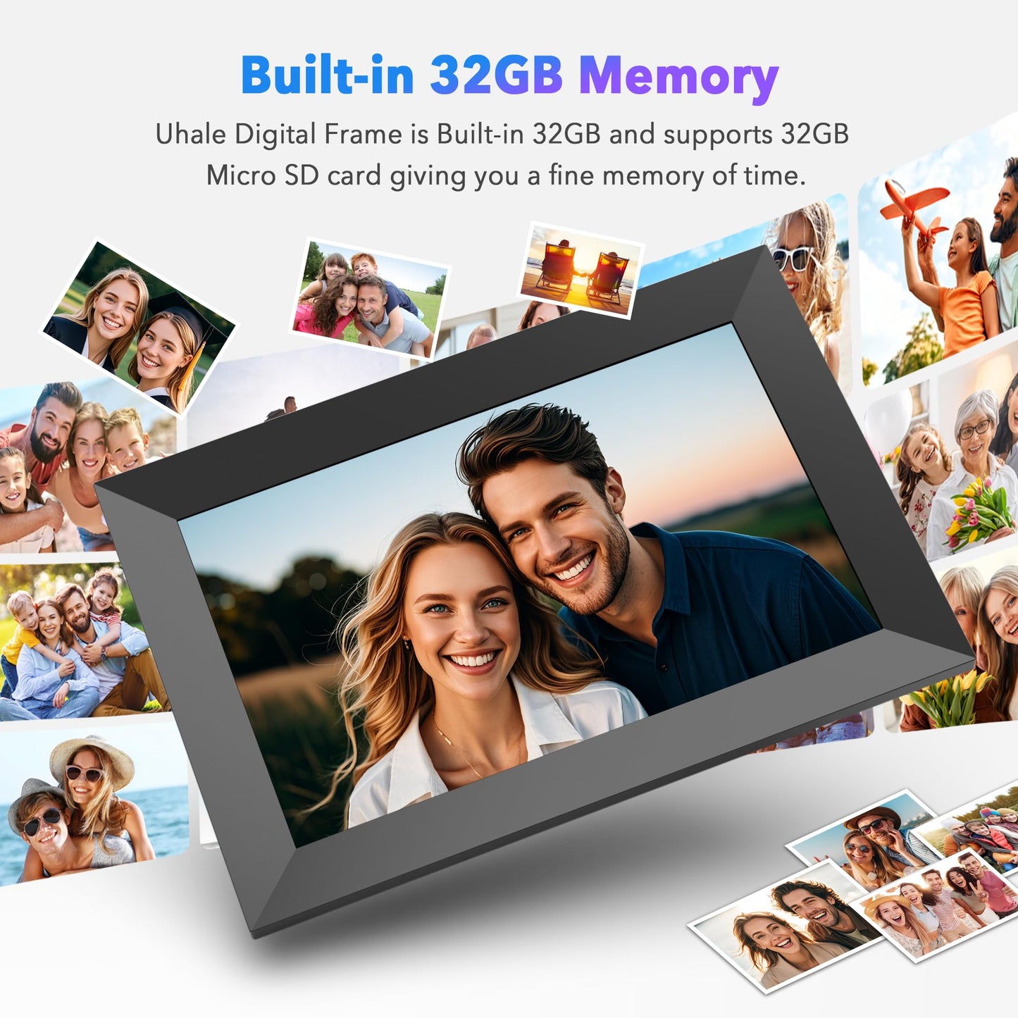 Uhale 10.1" Digital Picture Frame with 32GB Storage Support SD Card, Electronic Photo Frames with 1280x800 HD IPS Touch Screen, Instantly and Securely Share Memories, Send Wishes from Anywhere