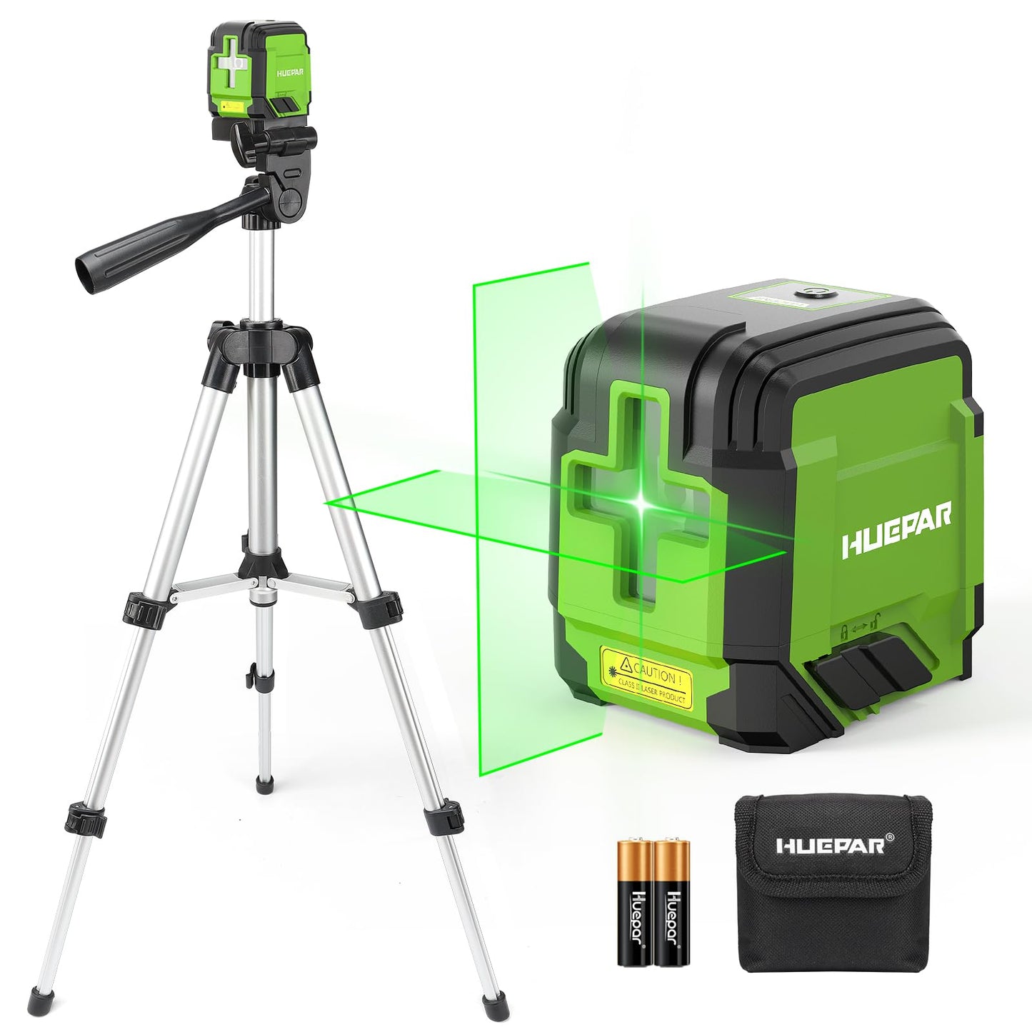 Laser Level with Tripod, HUEPAR 98Ft Self Leveling Laser Level Green Line Laser Cross Line Laser Leveler Tool for Picture Hanging, Tile, Home Renovation, Indoor Project, Battery&amp;Carrying Bag Included