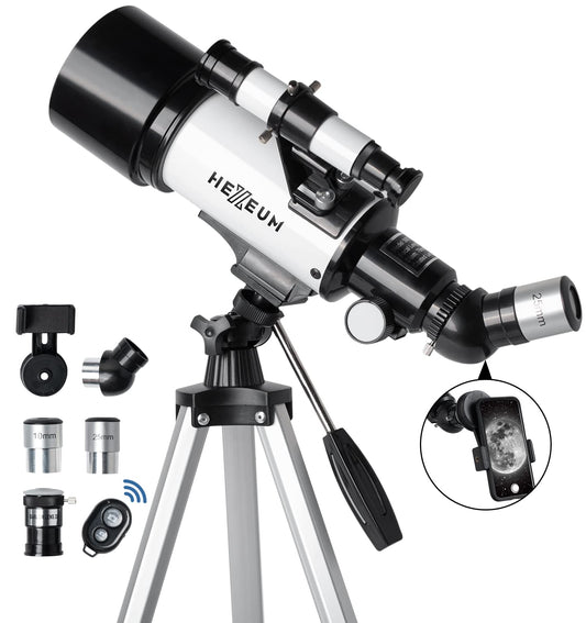 Telescope 70mm Aperture 500mm - for Kids &amp; Adults Astronomical Refracting Telescopes AZ Mount Fully Multi-Coated Optics, with Diagonal Mirror Phone Adapter, Carrying Bag, Wireless Remote Black