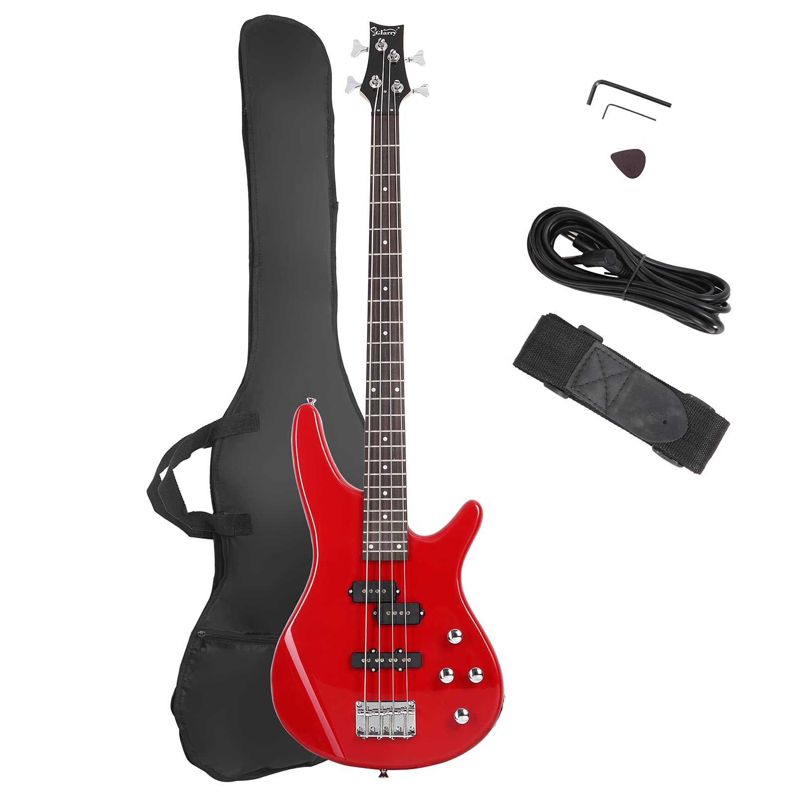 GLARRY 4 String GJazz Electric Bass Guitar Full Size Right Handed with Guitar Bag, Amp Cord and Beginner Kits (Burly Wood)