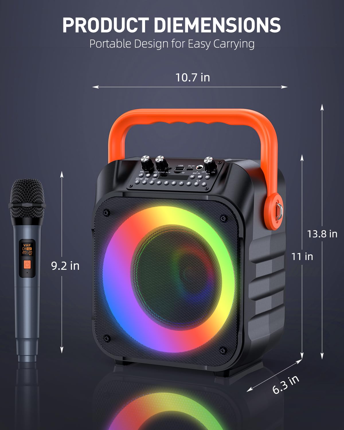 Karaoke Machine with 2 Wireless Microphones,Portable Karaoke Machine for Adults &amp; Kids,Karaoke Microphone with PA System,Karaoke Speaker Supports for TWS,USB,FM,REC,AUX in,TF Card