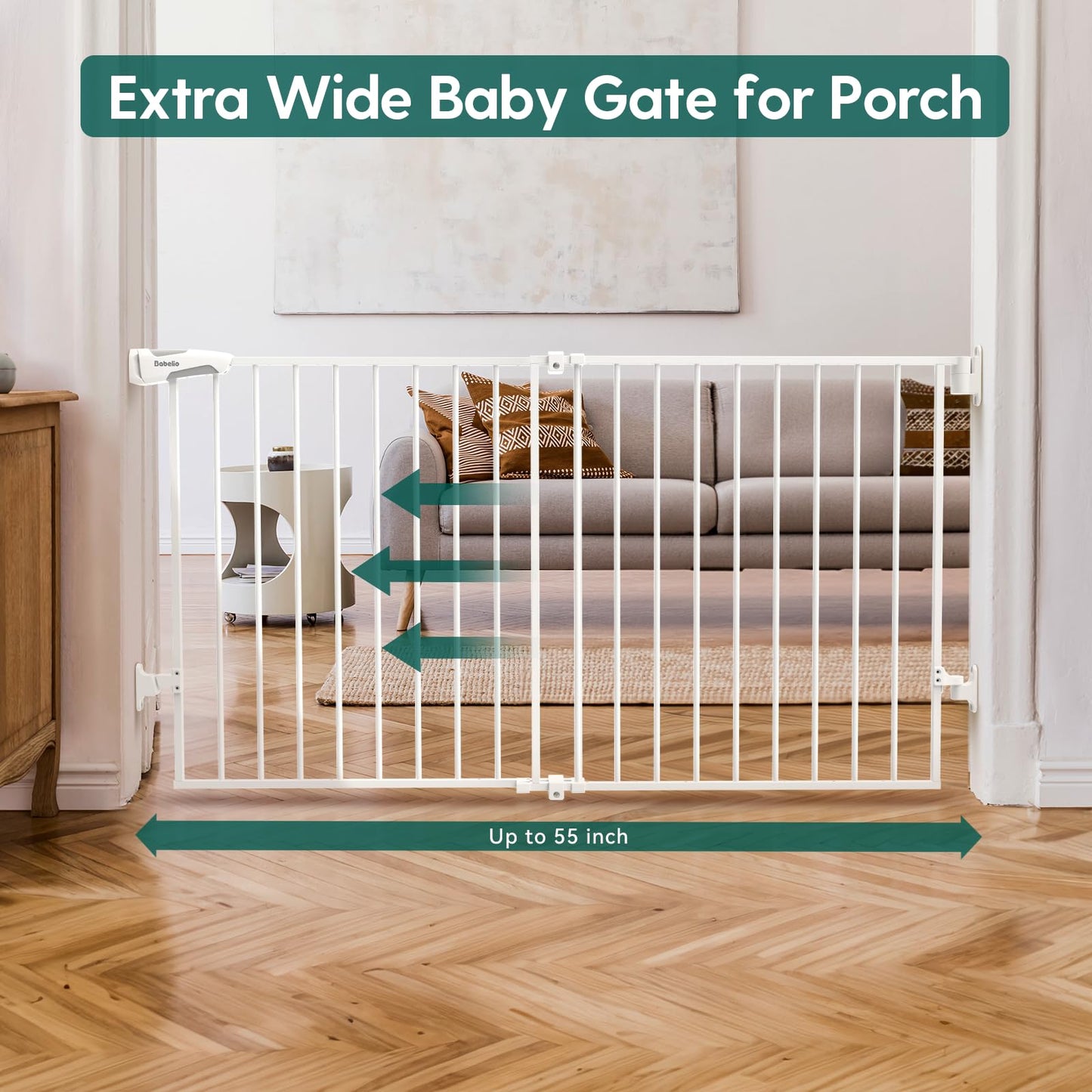 Babelio 26-43" No Bottom Bar Baby Gate for Babies, Elders and Pets, 2-in-1 Hardware Mount Dog Gate for The House, Stairs and Doorways, with Large Walk Thru Door, Black