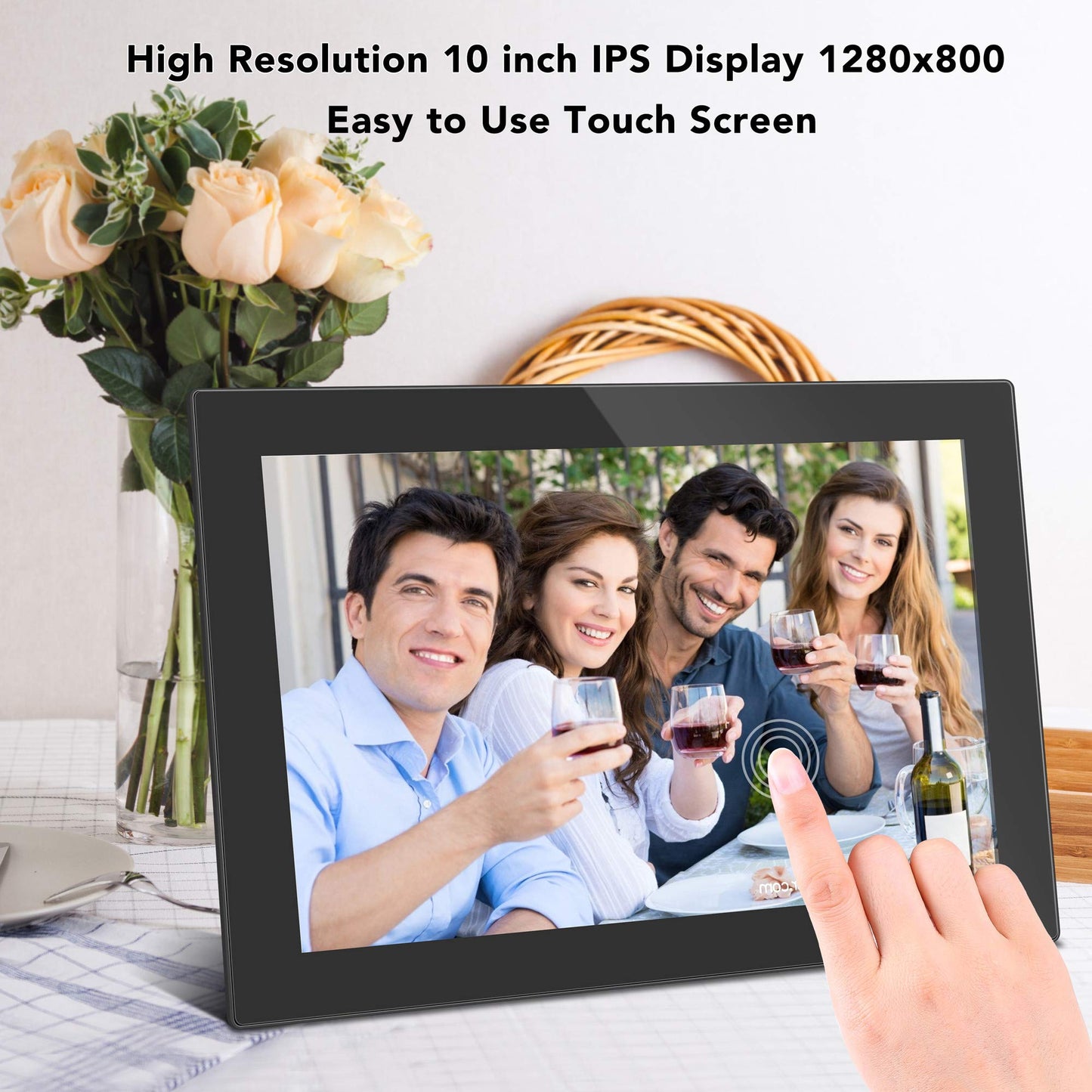 Digital WiFi Picture Frame 10 inch, Send Photos or Videos from Anywhere, 16GB Storage,1280x800 IPS HD Display,Touchscreen for Easy Navigation