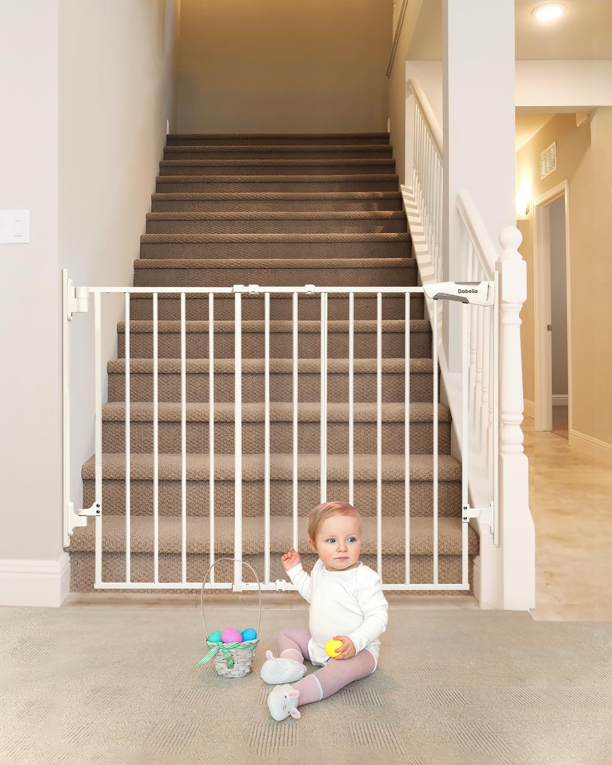 Babelio 26-43" No Bottom Bar Baby Gate for Babies, Elders and Pets, 2-in-1 Hardware Mount Dog Gate for The House, Stairs and Doorways, with Large Walk Thru Door, Black