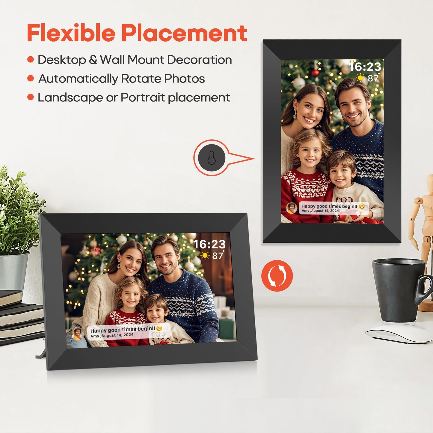 Frameo 10.1" WiFi Digital Picture Frame with 32GB Memory, 1280 x 800 IPS HD Touch Screen Electronic Photo Frame, Auto-Rotate, Slideshow, Wall Mountable, Share Photos/Video Remotely Anywhere