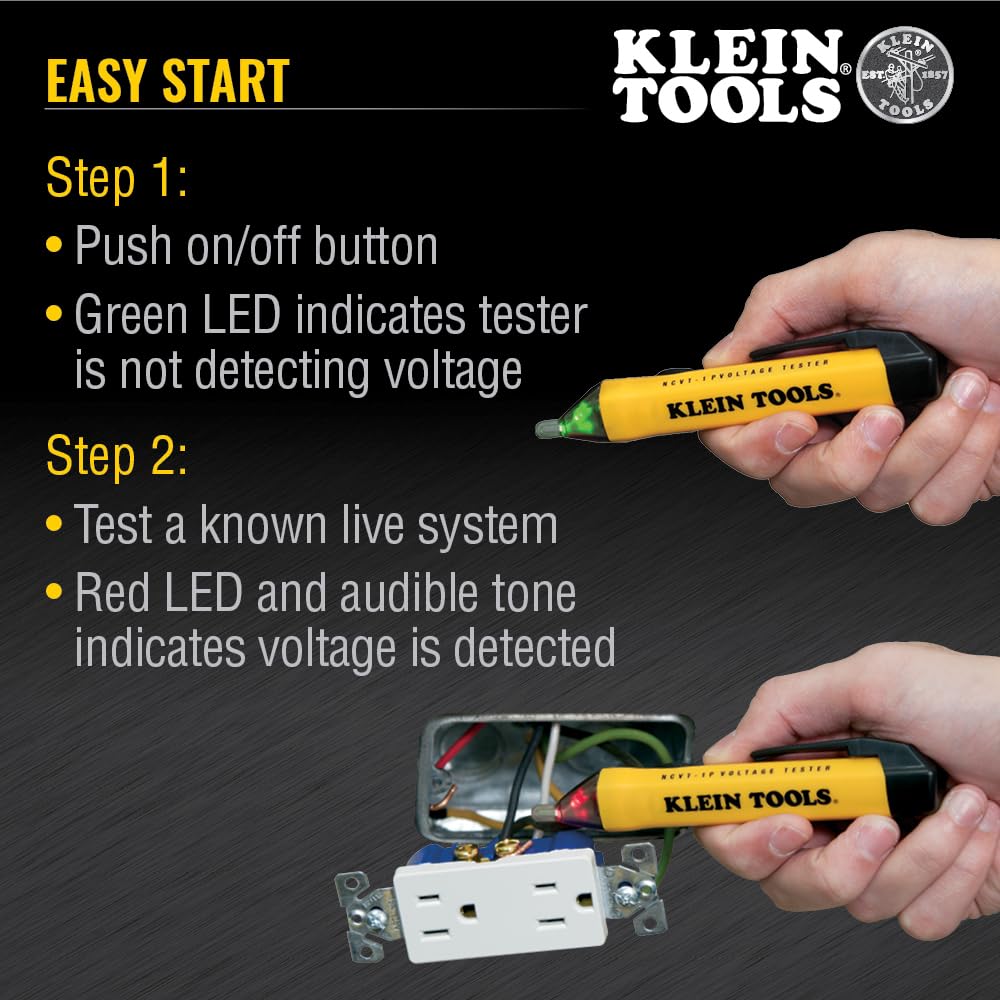 Klein Tools 80016 Circuit Breaker Finder Tool Kit &amp; RT250 GFCI Outlet Tester &amp; NCVT3P Dual Range Non Contact Voltage Tester, 12-1000V AC Pen, Flashlight, Audible and Flashing LED Alarms, Pocket Clip