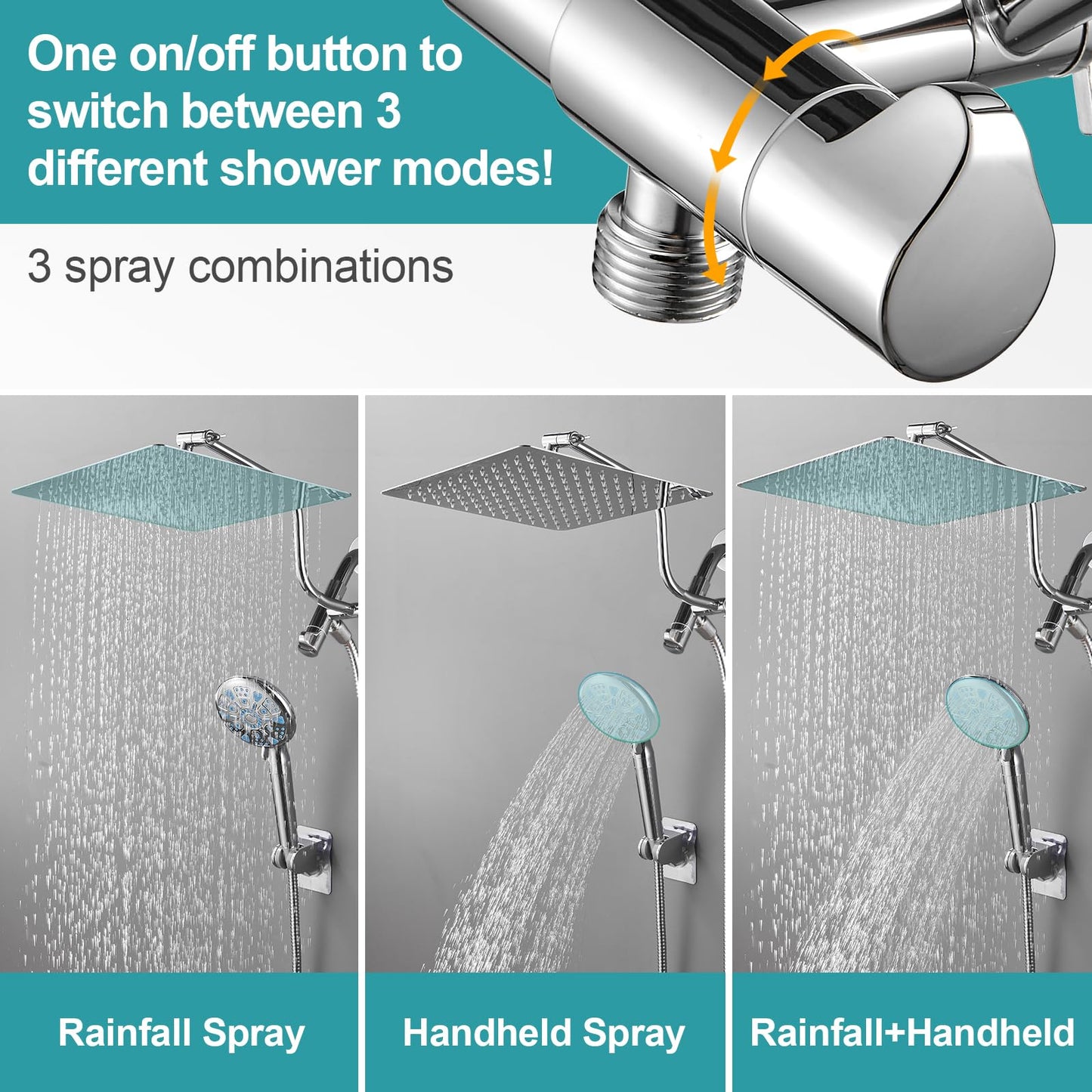 Cobbe 12 Inch All Metal Rain Shower Head, Dual Shower Heads with Handheld Spray Combo - Upgrade Extension Arm Height Adjustable - 9 Spray Filtered Shower Head, Brushed Nickel