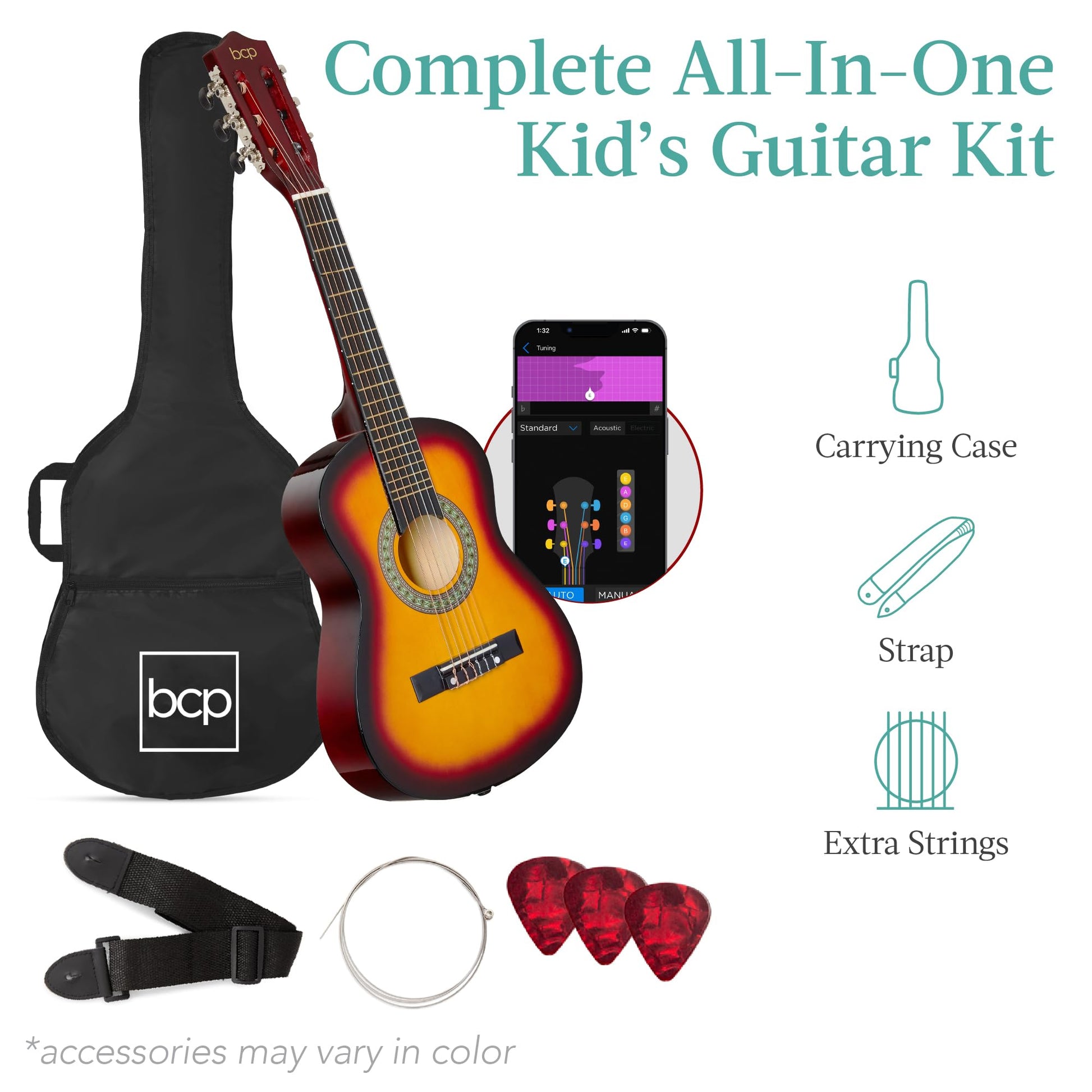 Best Choice Products 30in Kids Acoustic Guitar, All-in-One Beginner Starter Kit w/Strap, Case, Extra Strings, Rosette Inlay - Black