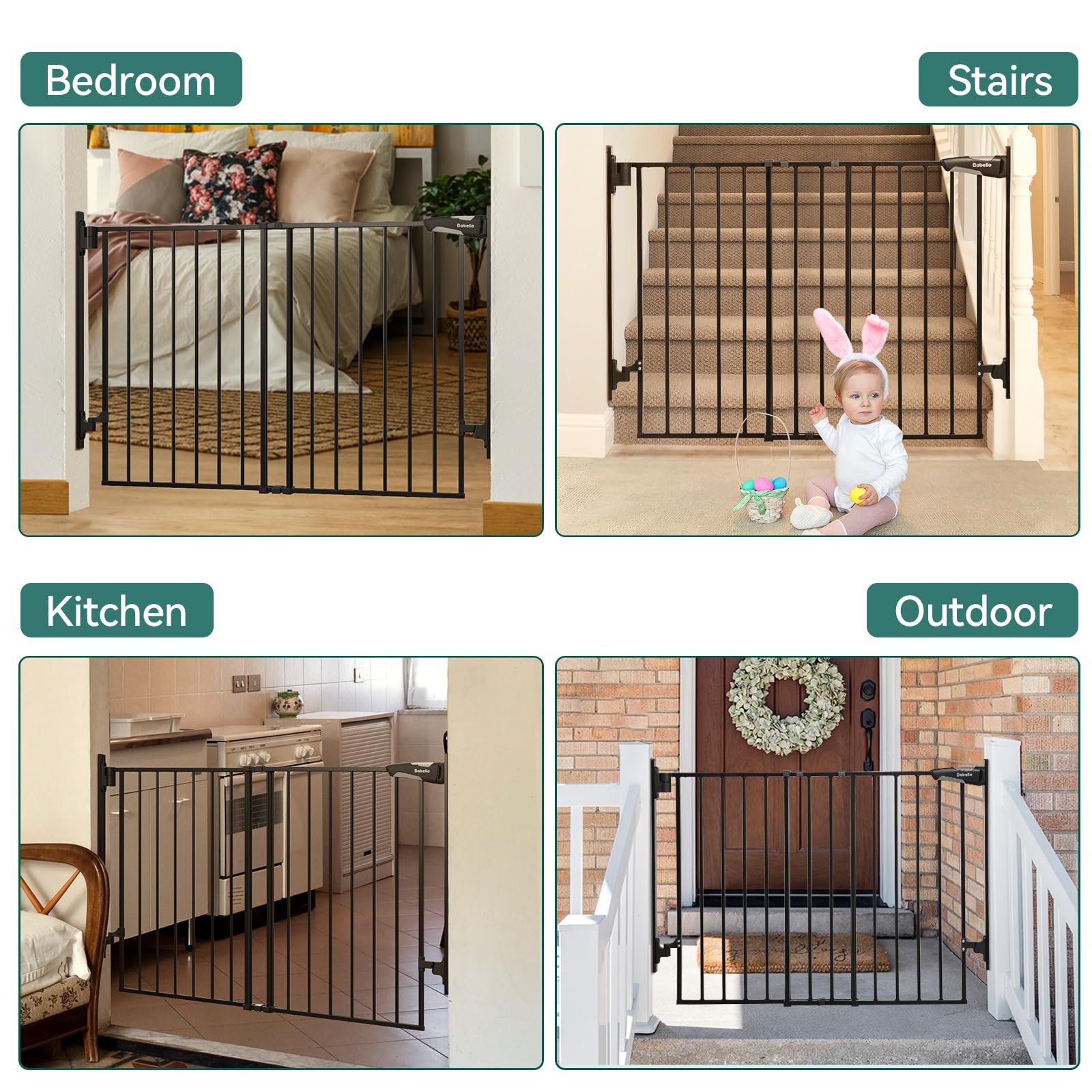 Babelio 26-43" No Bottom Bar Baby Gate for Babies, Elders and Pets, 2-in-1 Hardware Mount Dog Gate for The House, Stairs and Doorways, with Large Walk Thru Door, Black