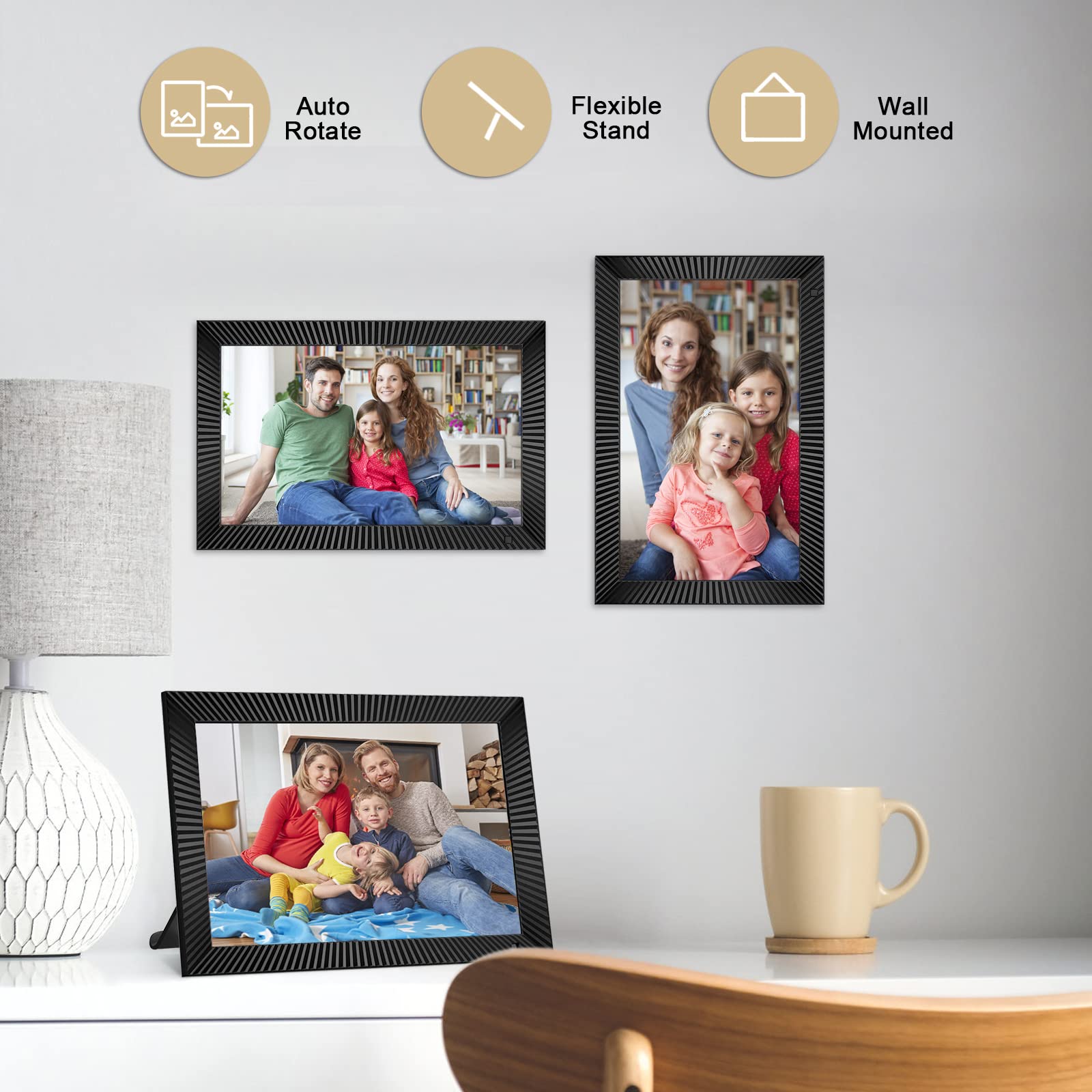 FRAMEO Digital Photo Frame WiFi 32GB 10.1 Inch 1280x800 IPS Touch Screen Digital Picture Frame Easy Setup Share Photo or Video via Frameo APP