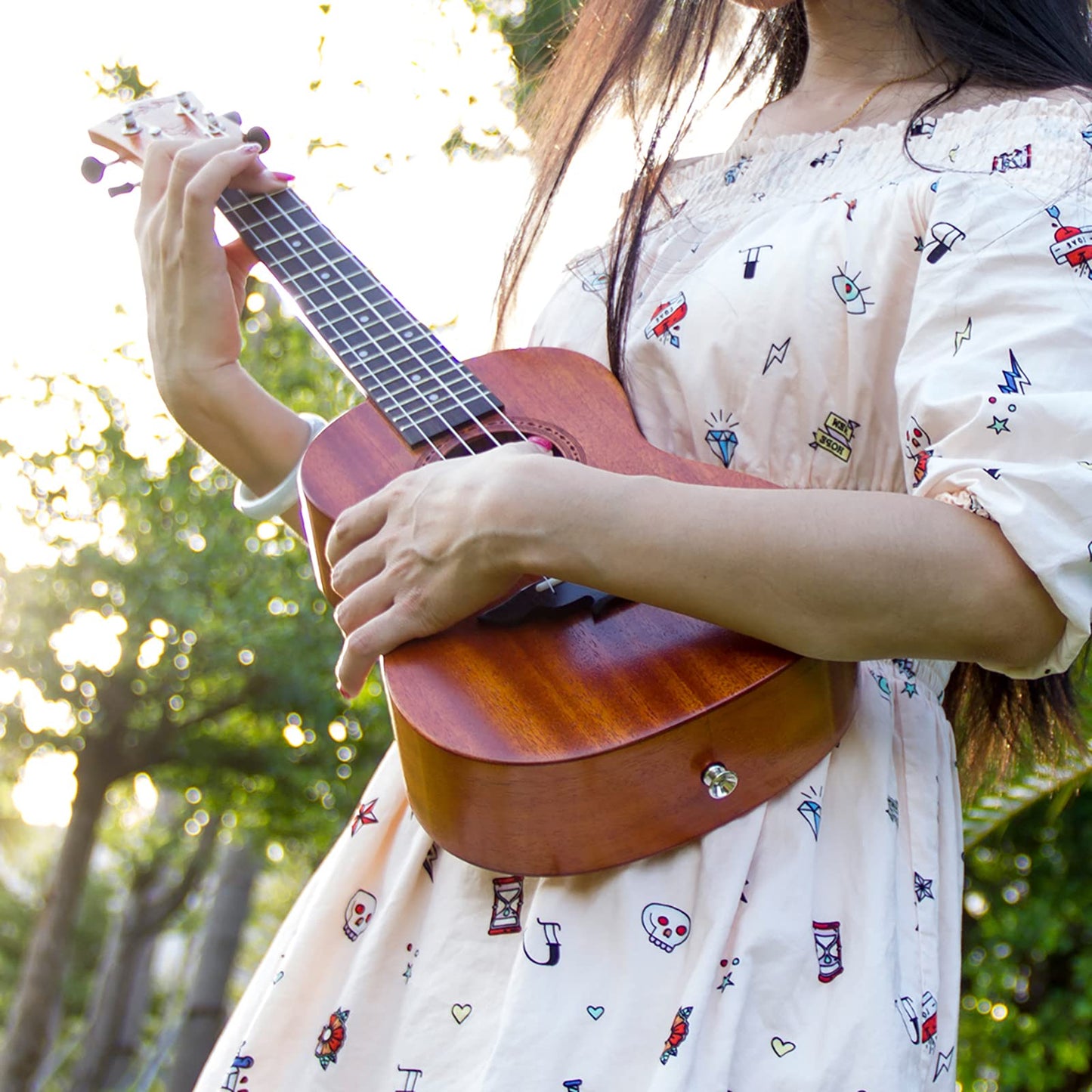 AKLOT 5 Strings Ukulele,Tenor Ukelele 26 inch Solid Mahogany Uke with Gig Bag Belt Extra Strings Professionals