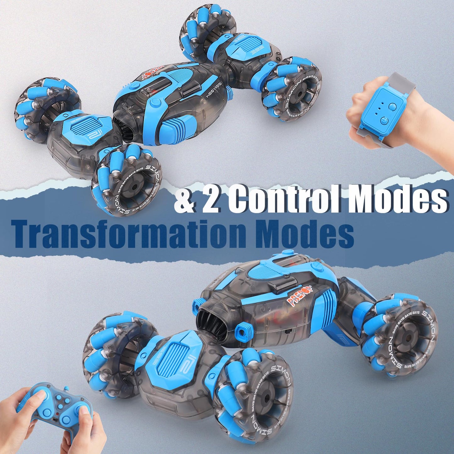 PREPOP 8WD Remote Control Stunt Cars Toys- Best Birthday Presents Gifts for Kids Age 6 7 8 9 10 11 12 Year Old Boys, 2.4Ghz Cool Transform RC Drift Cars with Music &amp; Light