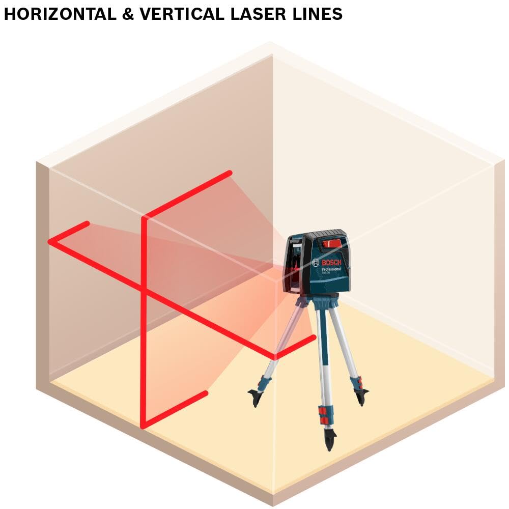 BOSCH GLL 30 30 FT Self-Leveling Cross-Line Laser, Includes 2 AA Batteries &amp; Flexible Mounting Device