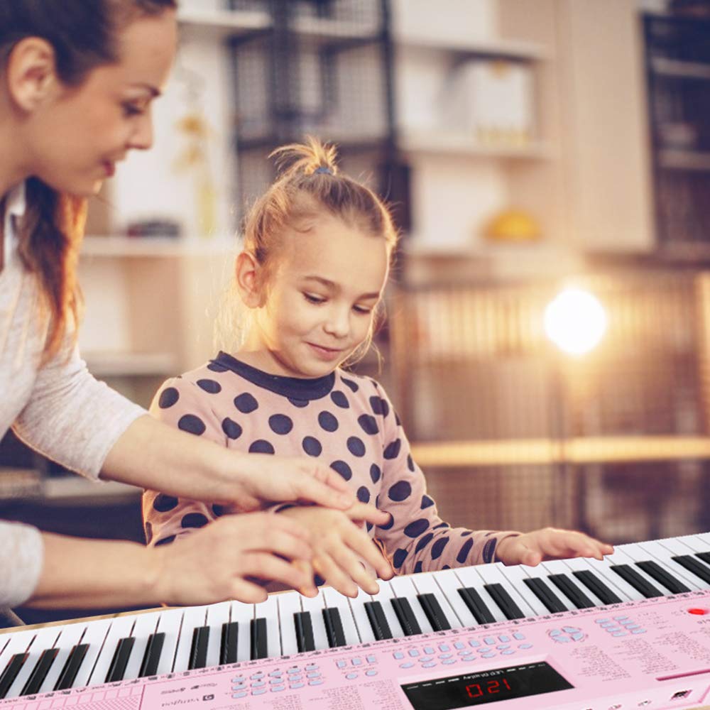 Vangoa 61-Key Light-Up Keyboard Piano for Beginners, 350 Tones &amp; Timbres, 3 Teaching Modes, With Microphone, Black